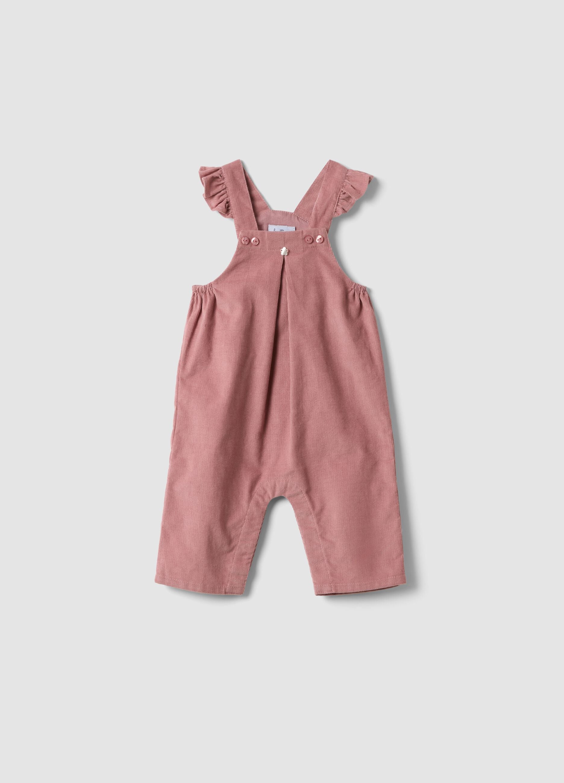 Pink pure cotton dungarees with ruffle straps for baby girl