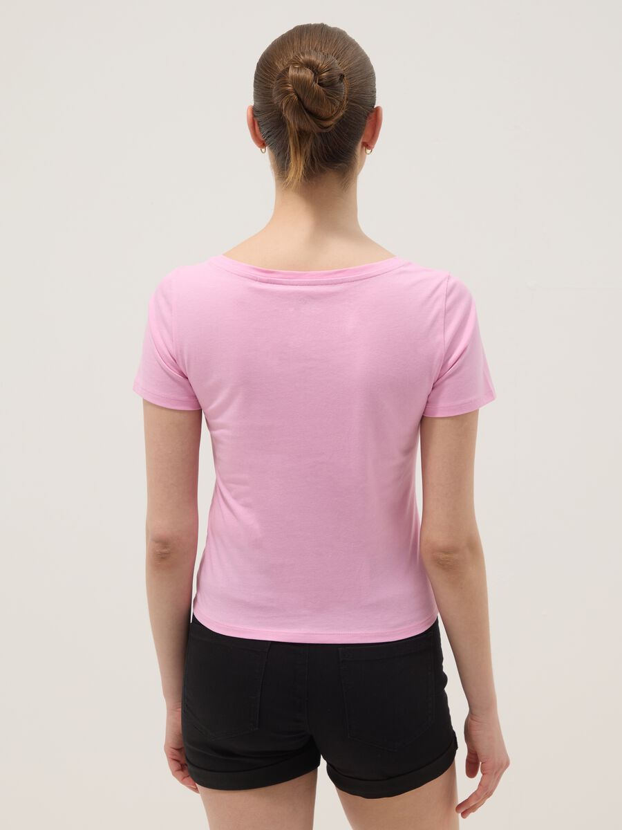 Pink pure cotton T-shirt with crew neck_3