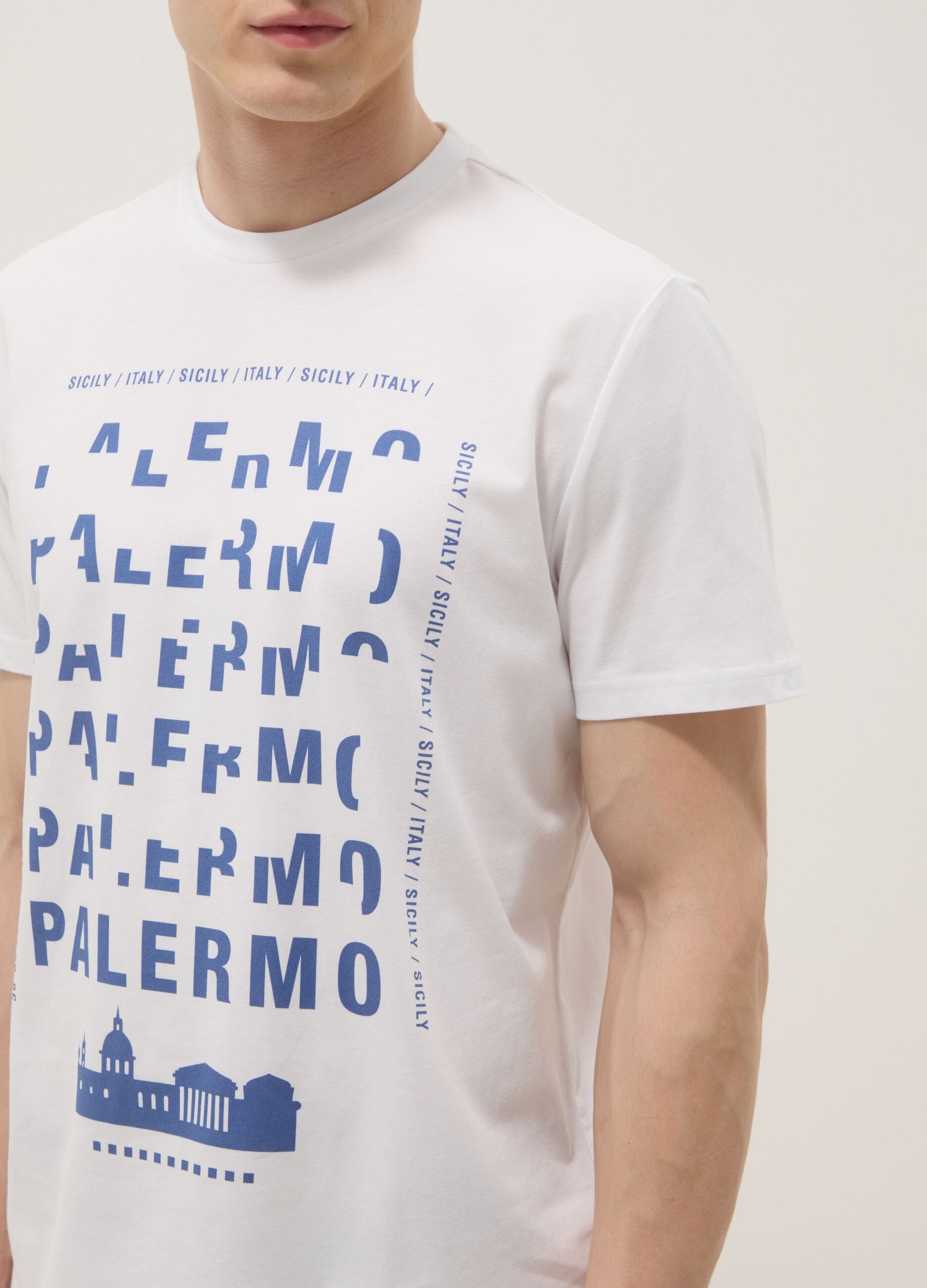 White pure cotton graphic T-shirt, regular fit