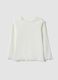 White slim-fit ribbed stretch cotton T-shirt for baby girl_0