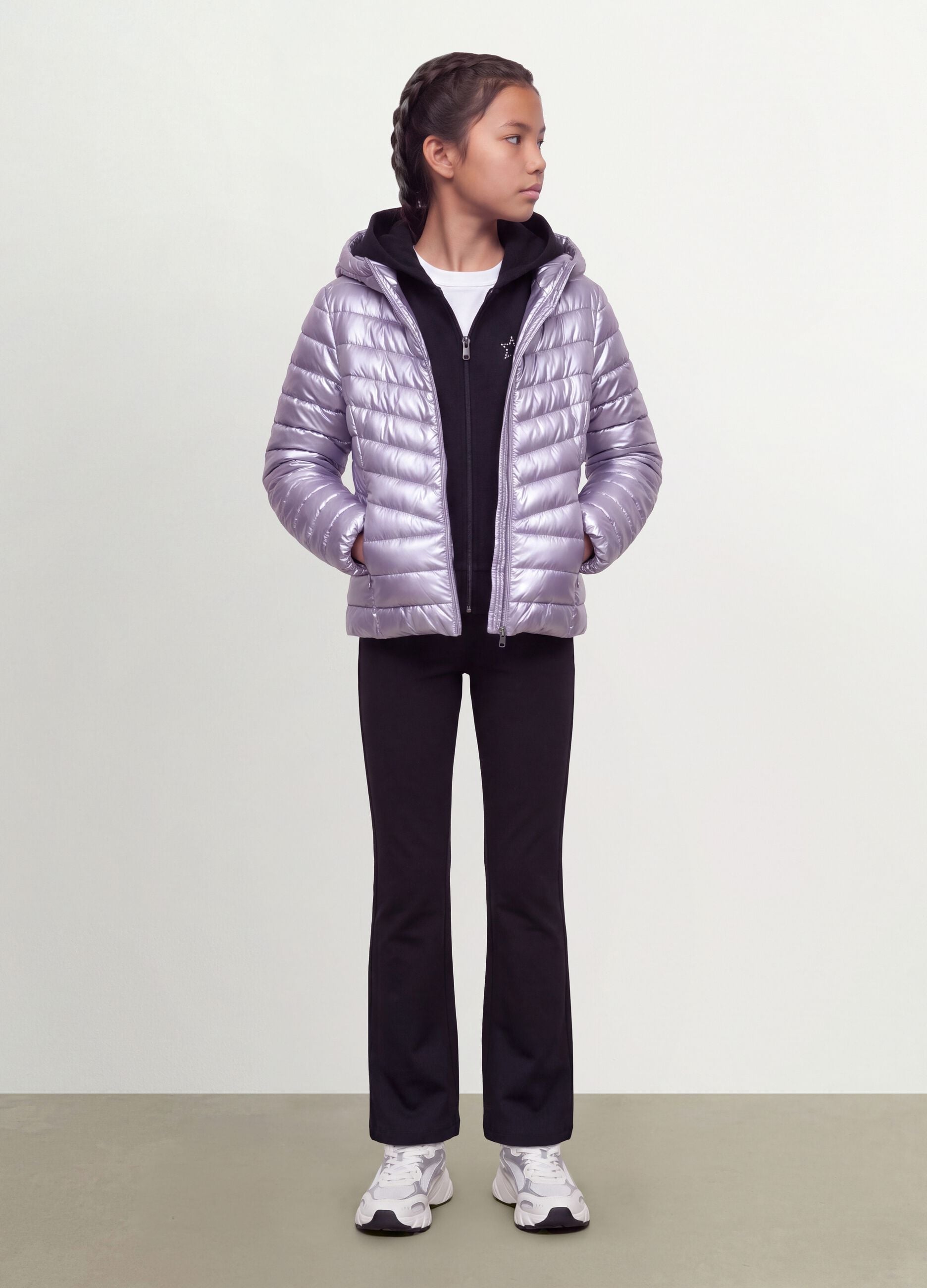 Purple Ultralight Padded Hooded Jacket with Zip for Girls