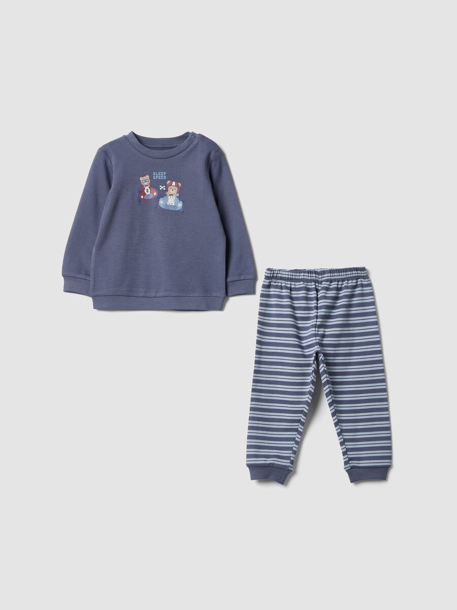 Purple organic cotton pyjamas with striped top and trousers for baby and toddler_0