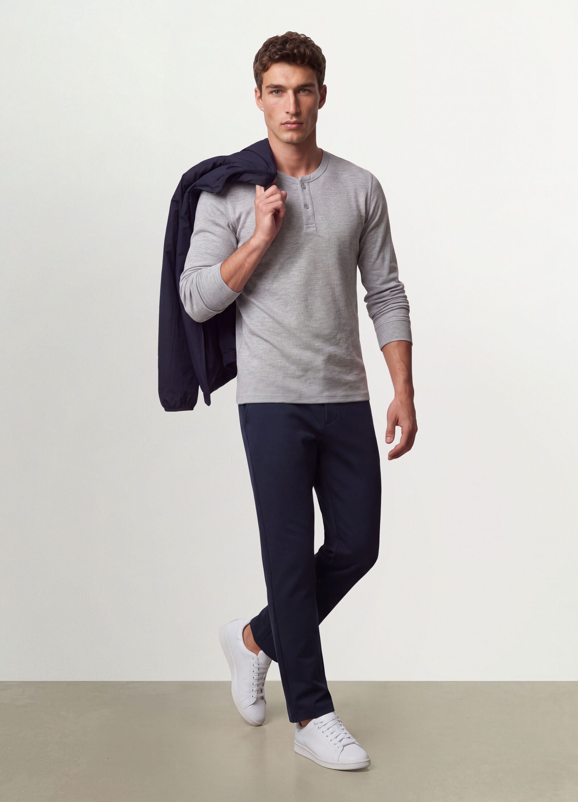 Grey honeycomb viscose-blend T-shirt, regular fit