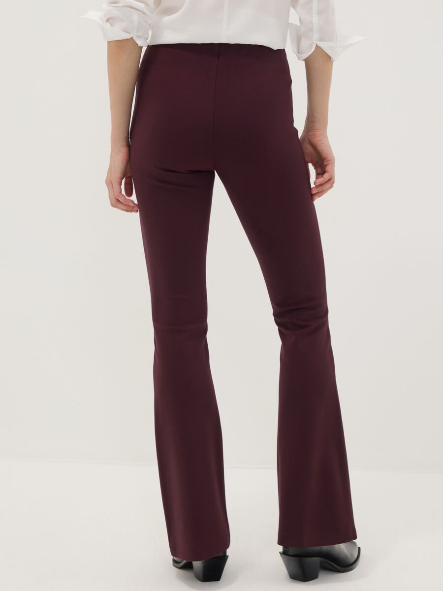 Burgundy flared leggings in stretch viscose Milano knit_2