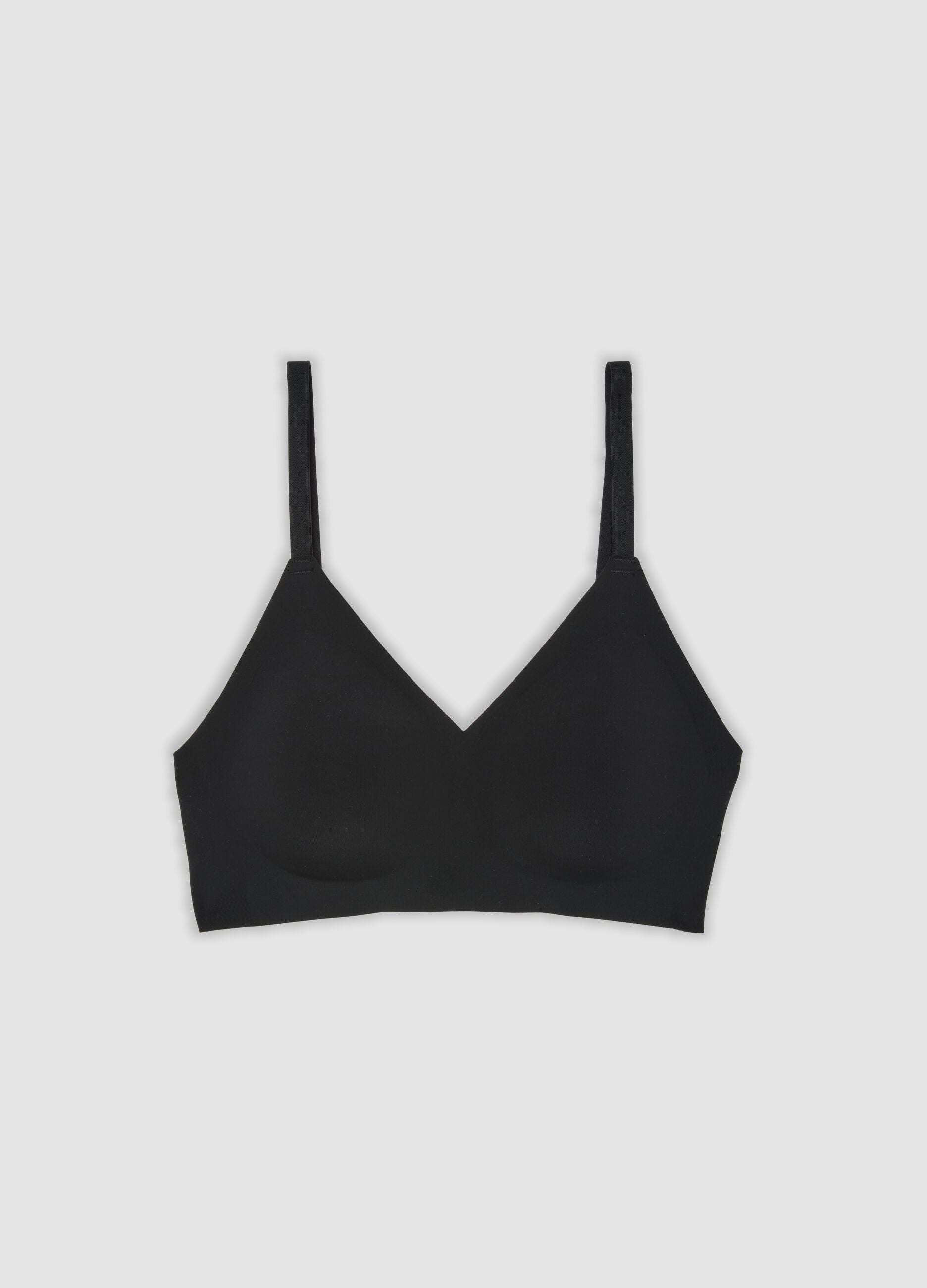 Black stretch-fabric bra with removable cups