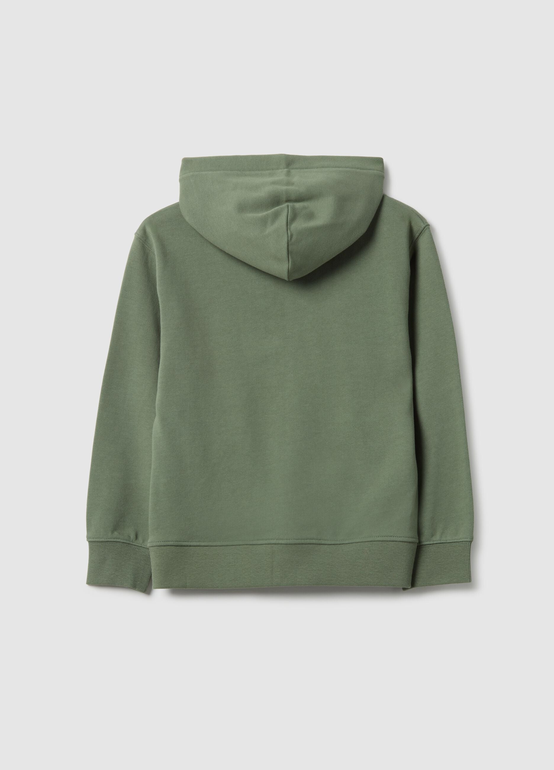 Green hooded sweatshirt with zip for kids in pure cotton regular fit