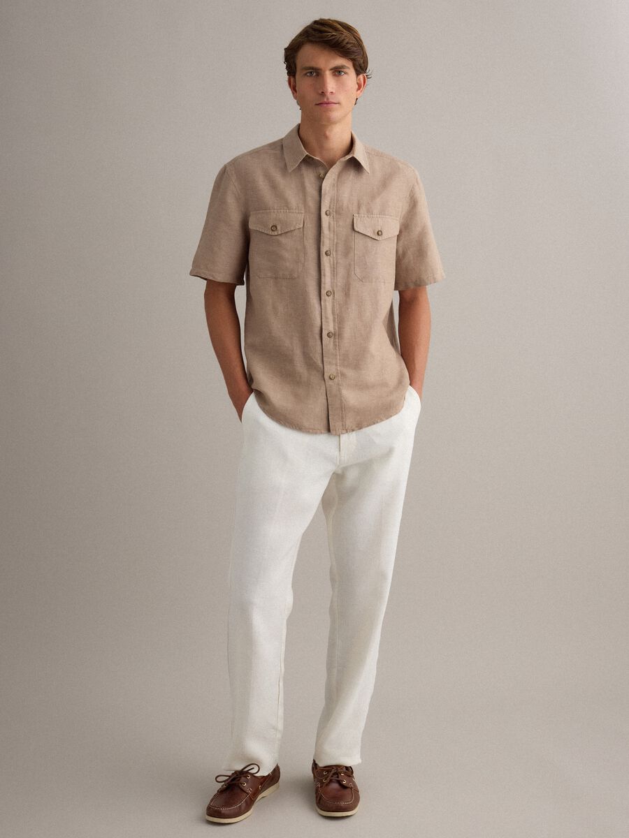 Beige Linen-Cotton Blend Regular Fit Shirt_1