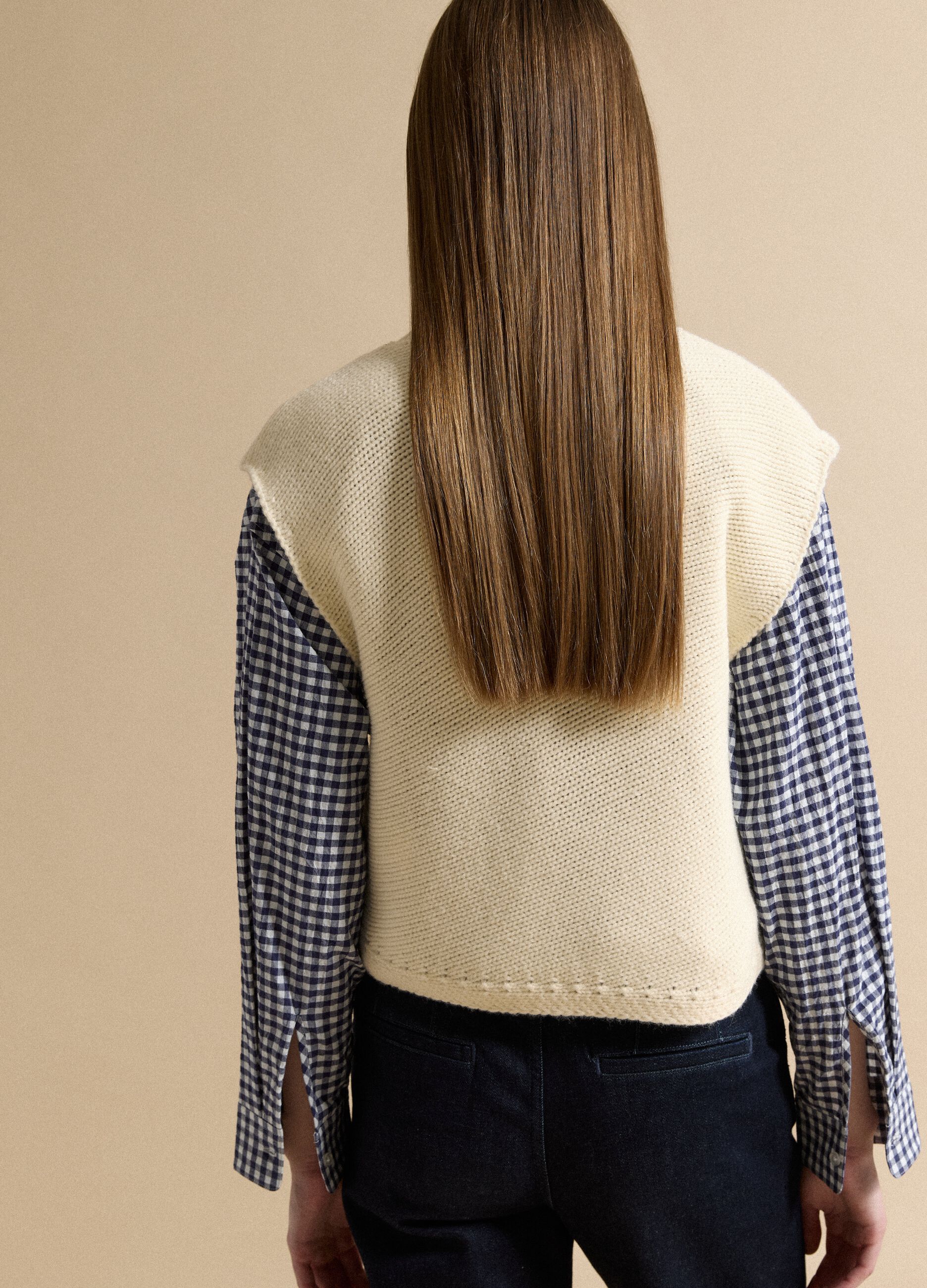 White crew-neck wool-blend oversized gilet