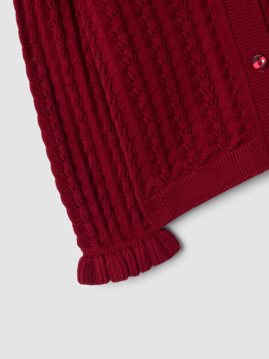 Red pure cotton openwork knit cardigan for baby girl_3