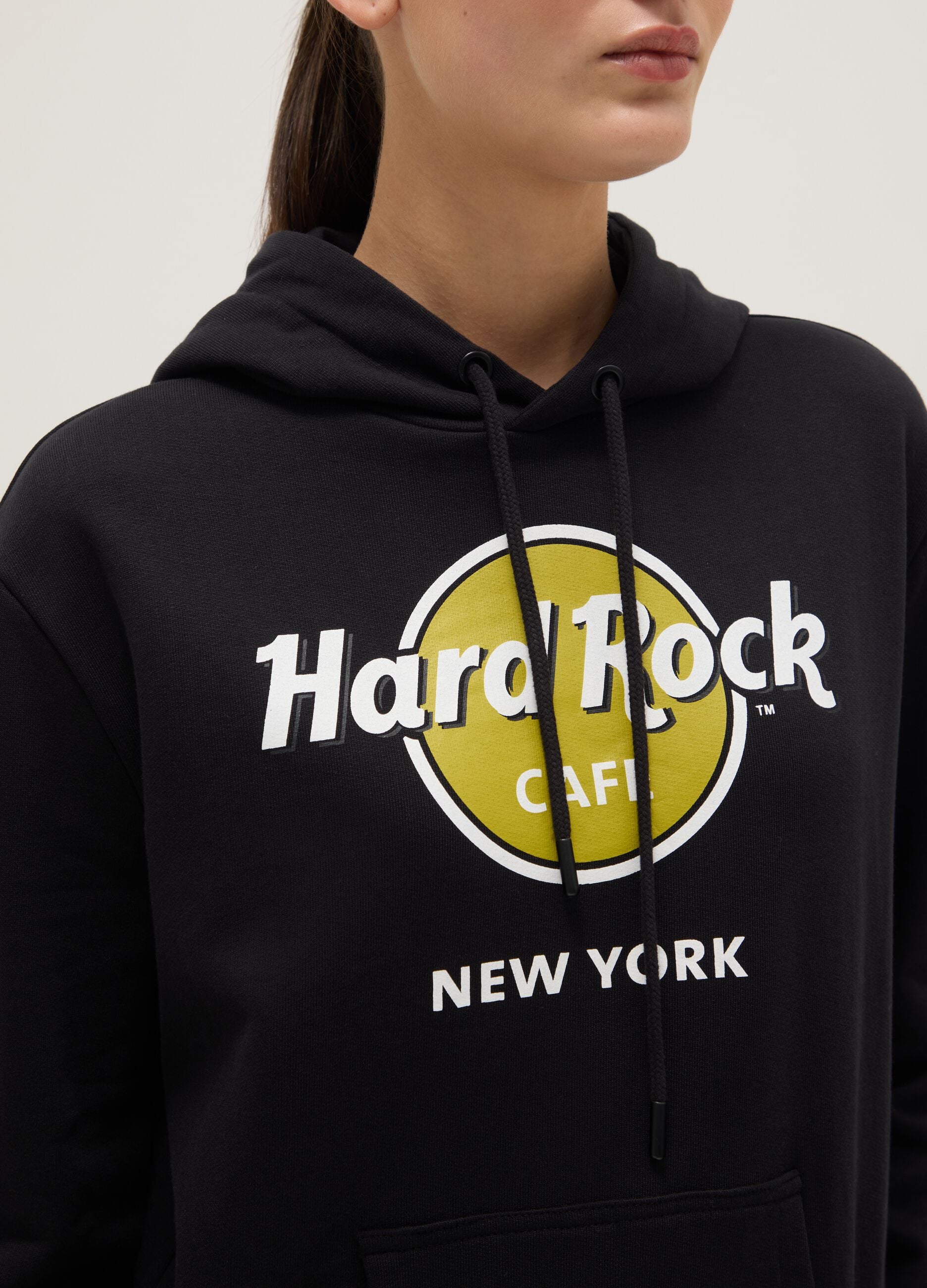 Black pure cotton regular fit hoodie with Hard Rock Cafe logo