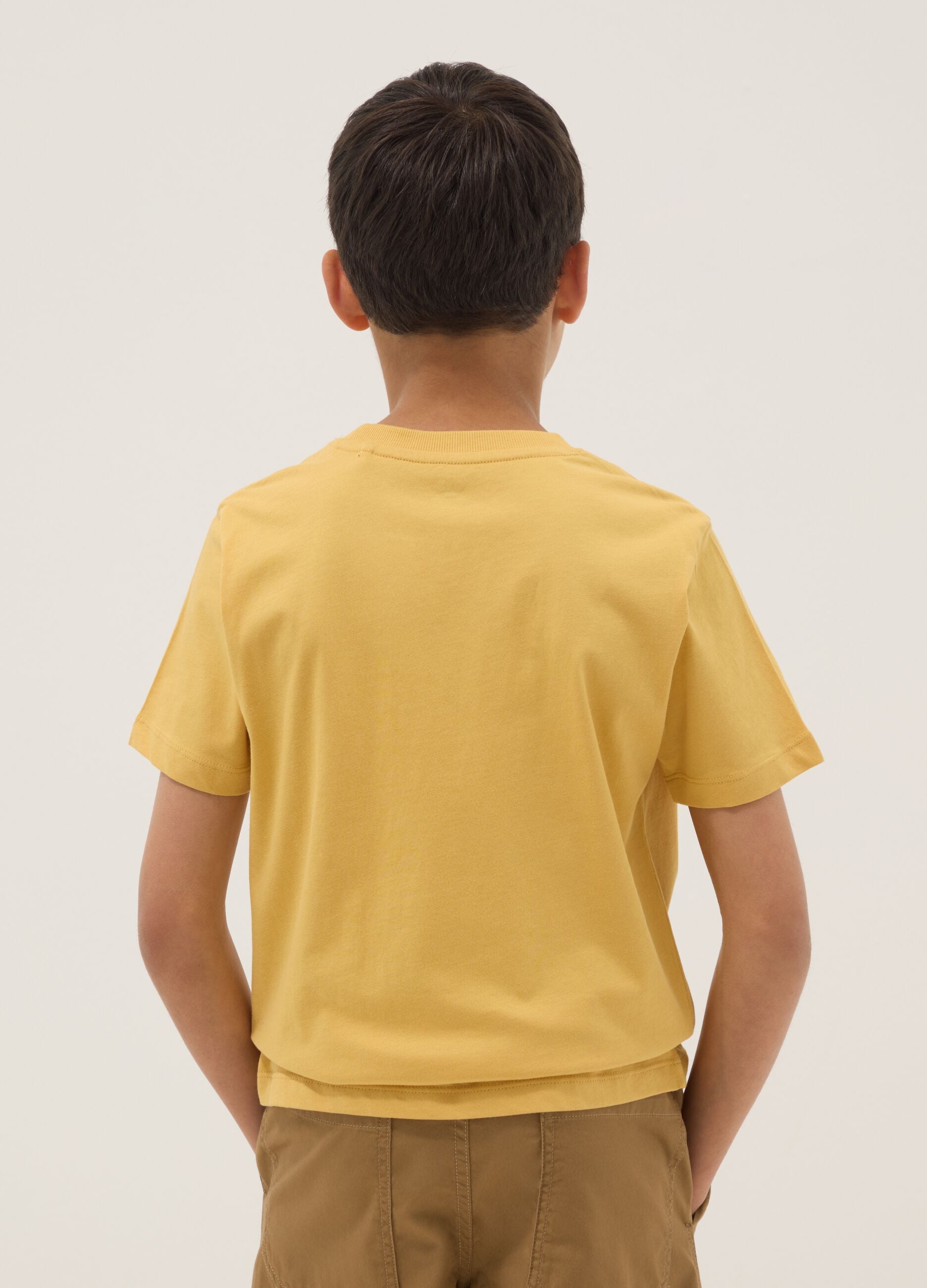 Yellow pure cotton short-sleeve T-shirt