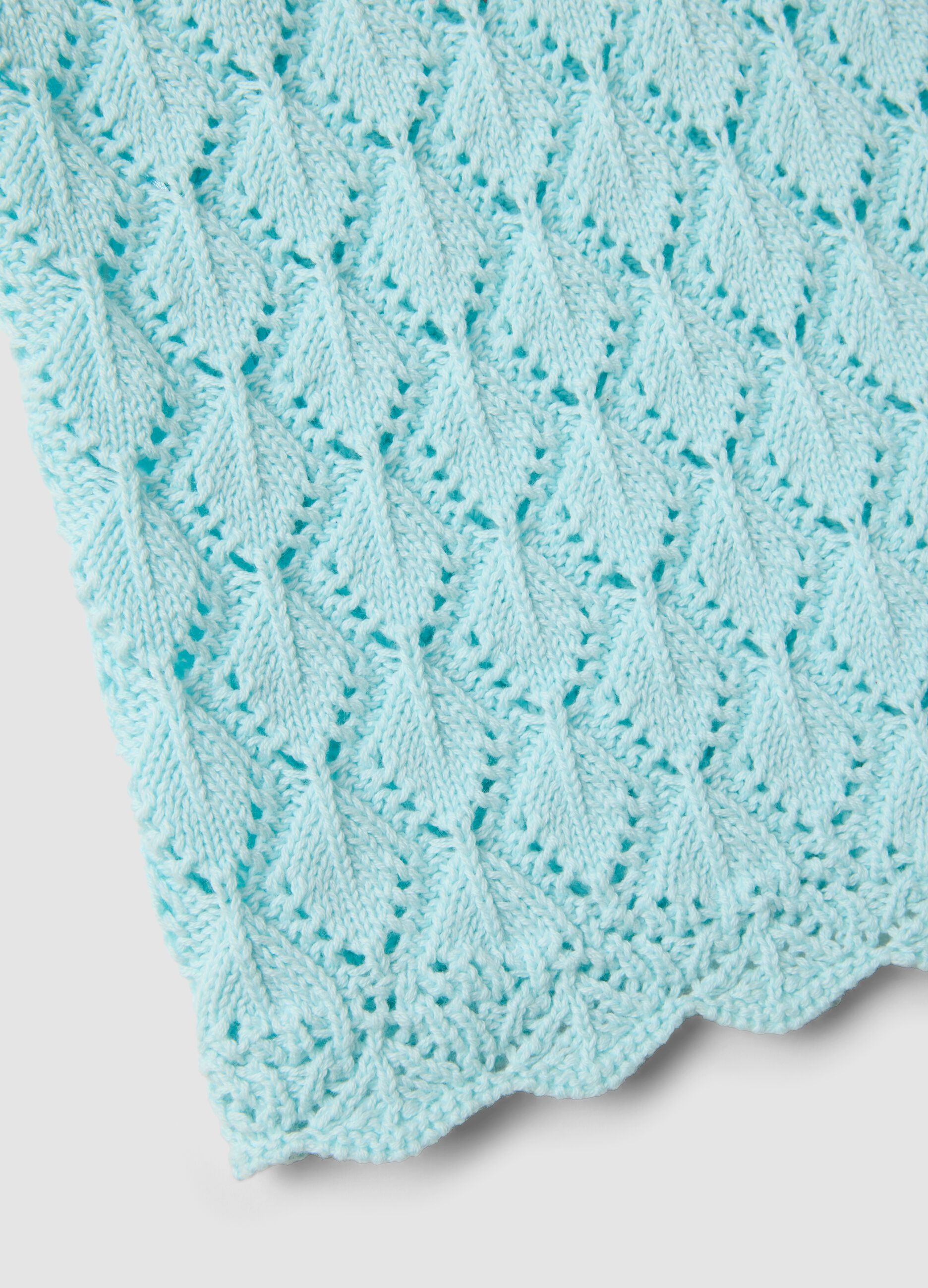 Sky-blue pure cotton crochet waistcoat, regular fit