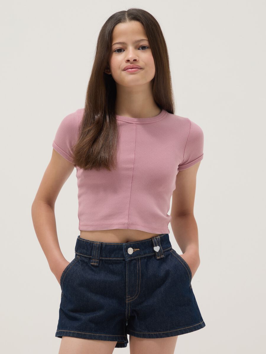 Pink short-sleeve stretch-cotton T-shirt_1