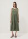 Green sleeveless pure cotton dress with tiered skirt, regular fit_1
