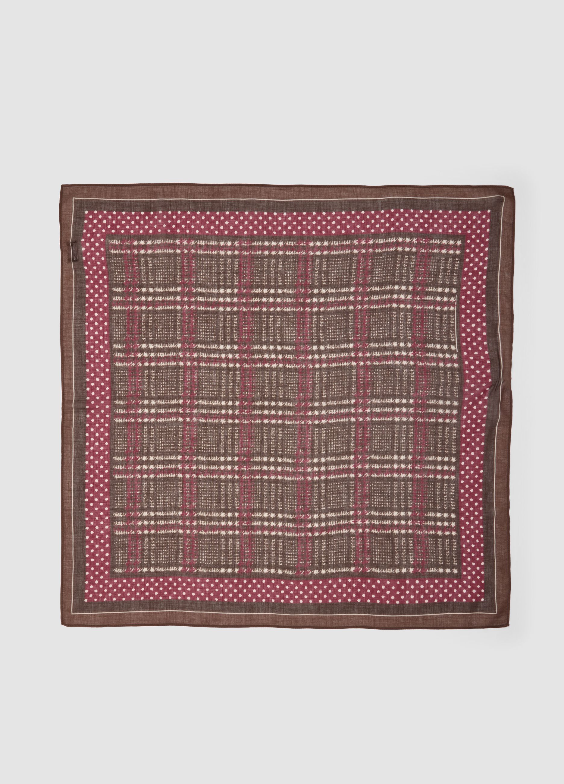 Brown polka-dot viscose and wool blend scarf