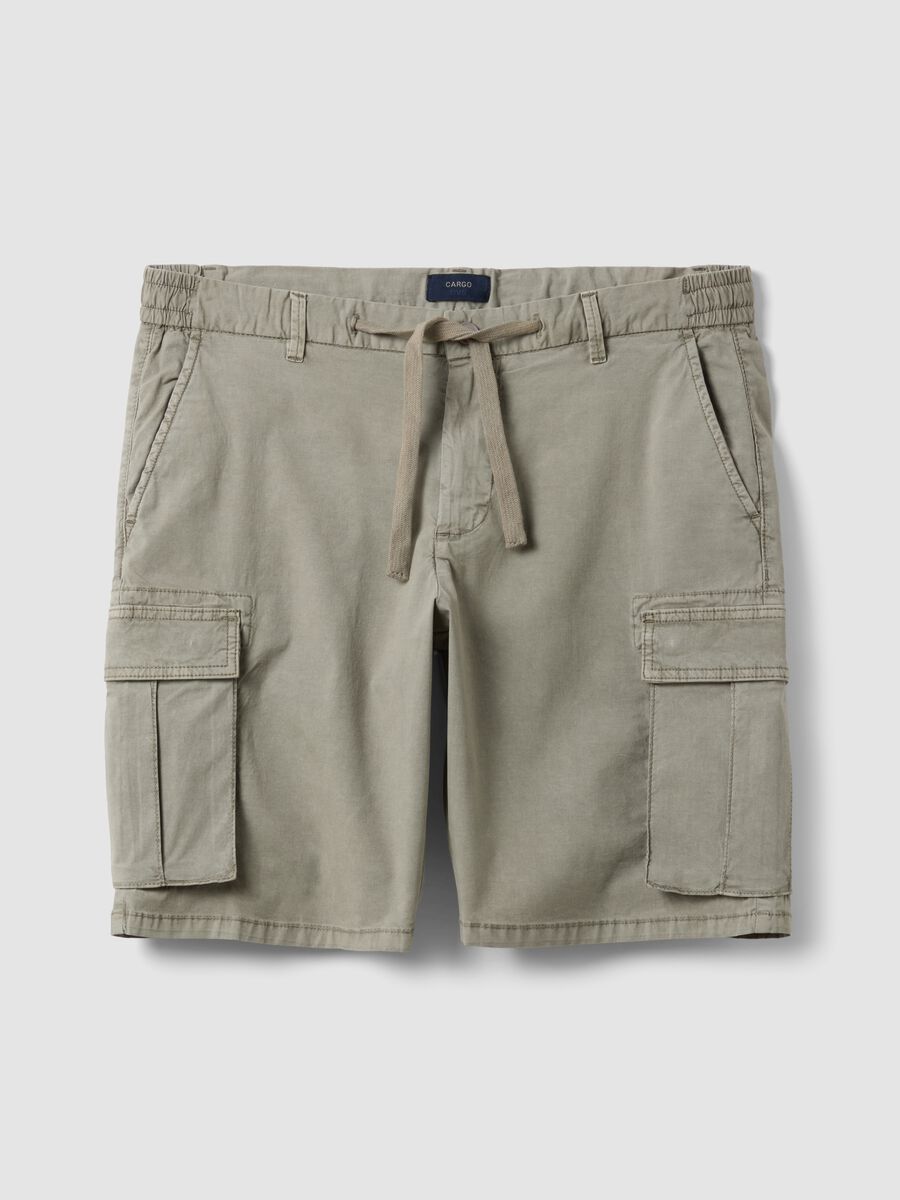 Grey stretch cotton cargo shorts_4