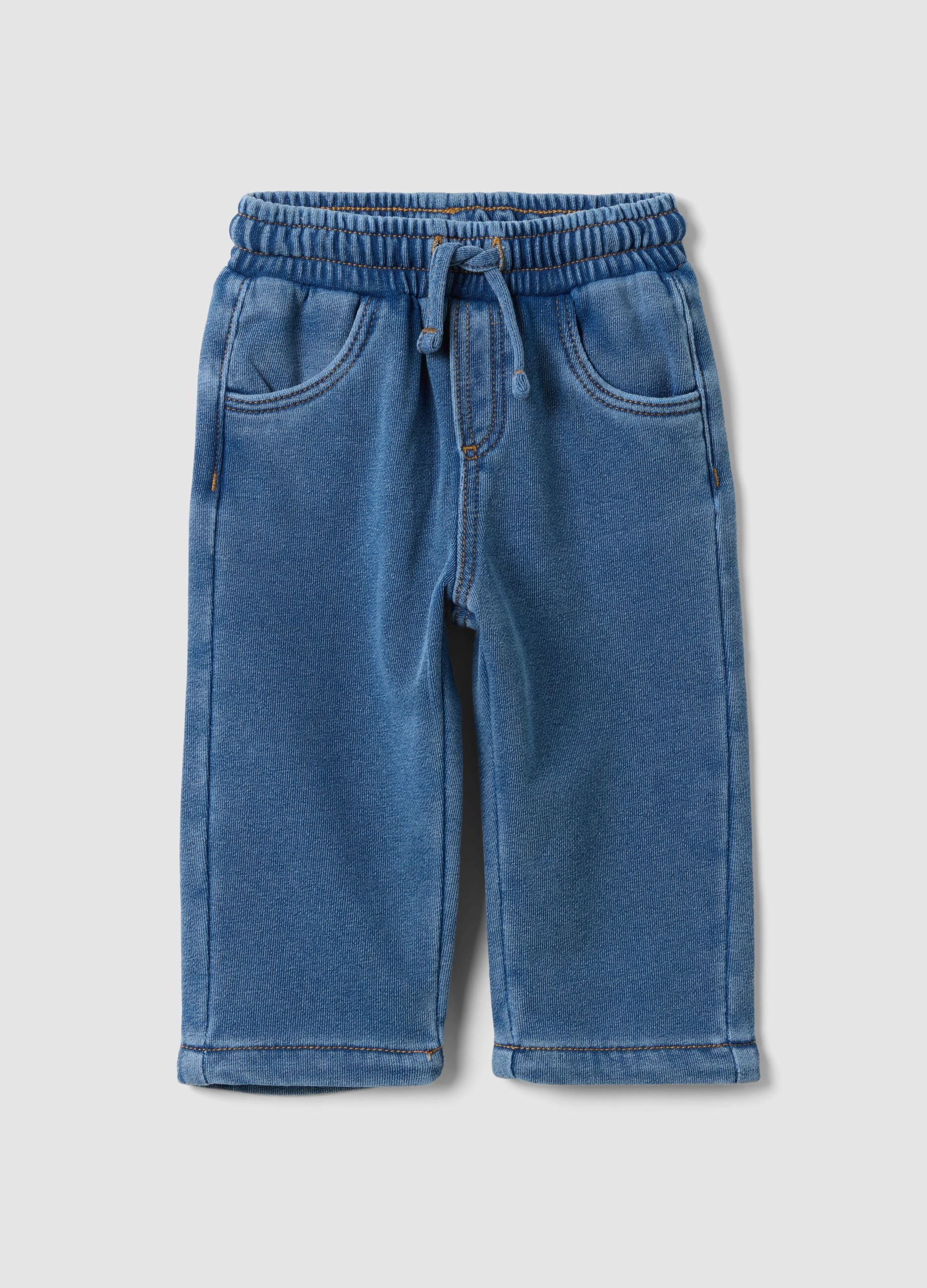 Blue denim cotton-blend trousers with elasticated waist for boys