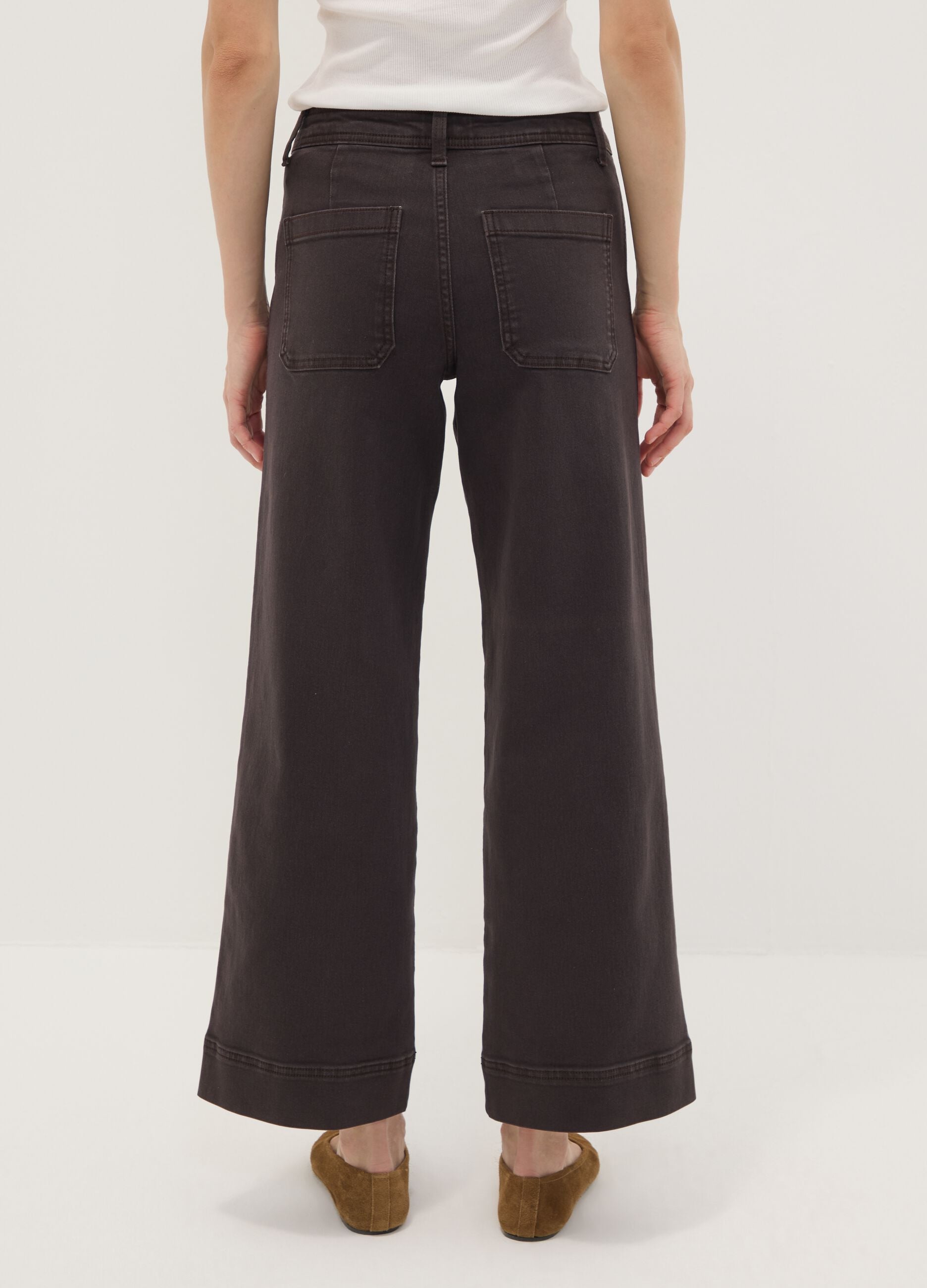 Brown wide-leg jeans in stretch cotton