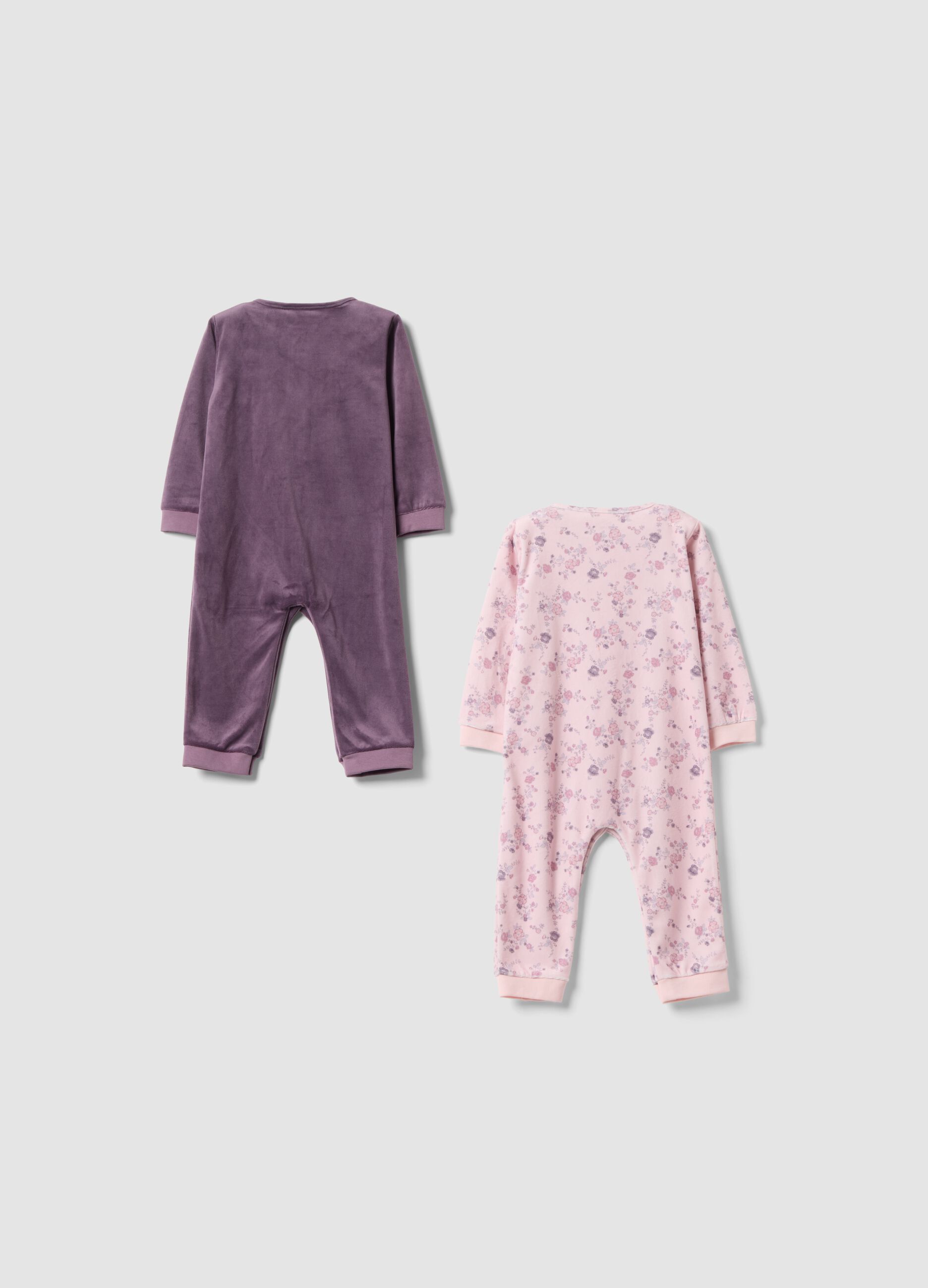 2-pack purple and pink baby girl sleepsuits with floral print
