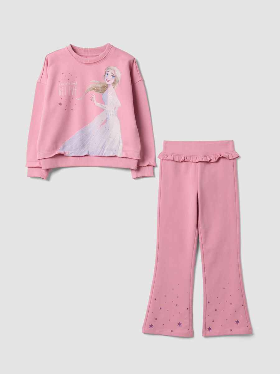 Pink cotton-blend Frozen printed jogging set for girls_0