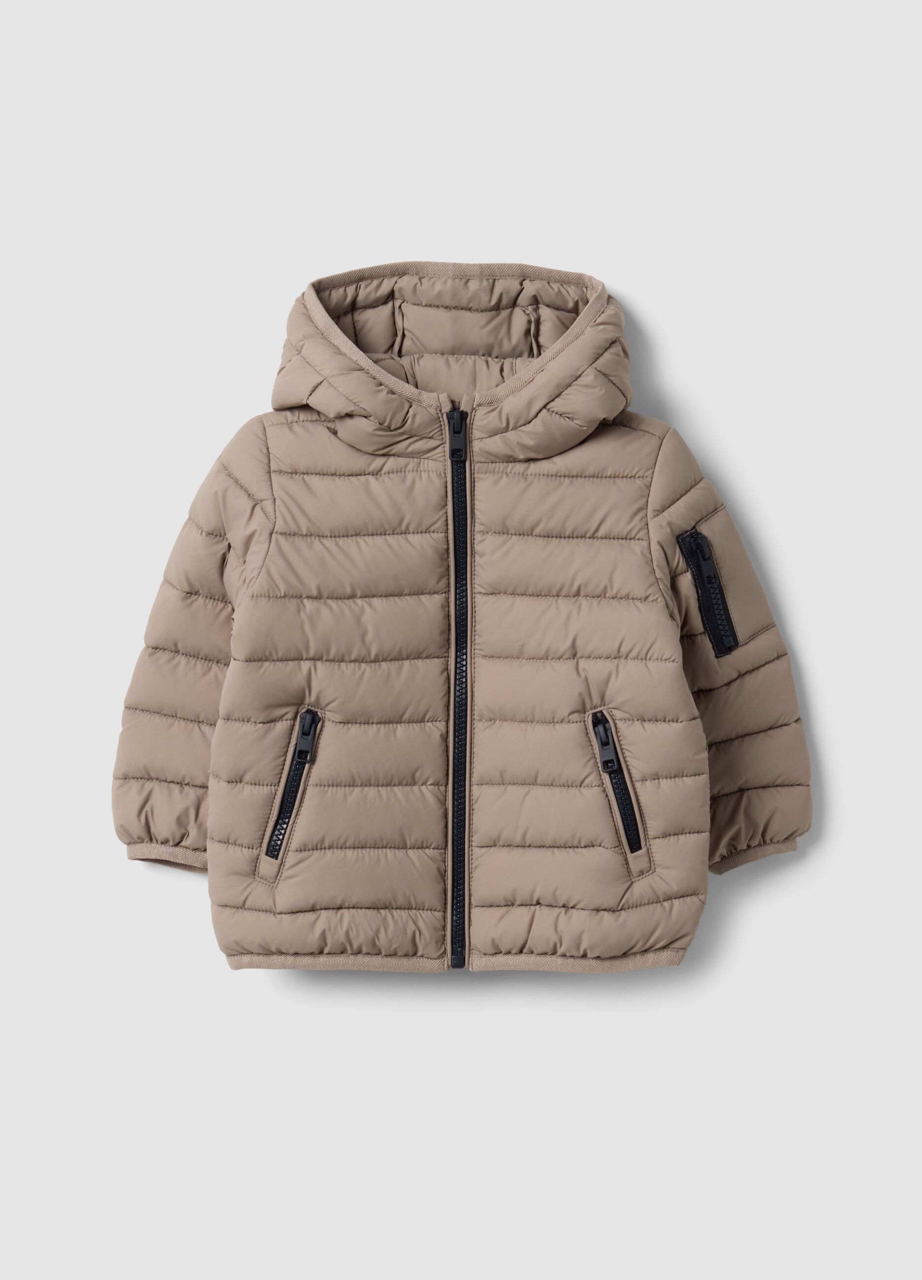 Beige ultralight quilted hooded jacket for boys