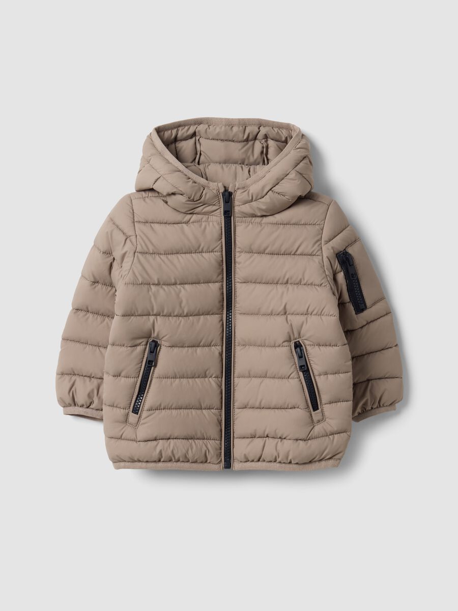 Giacca Ultralight beige trapuntata con cappuccio per bimbo_0