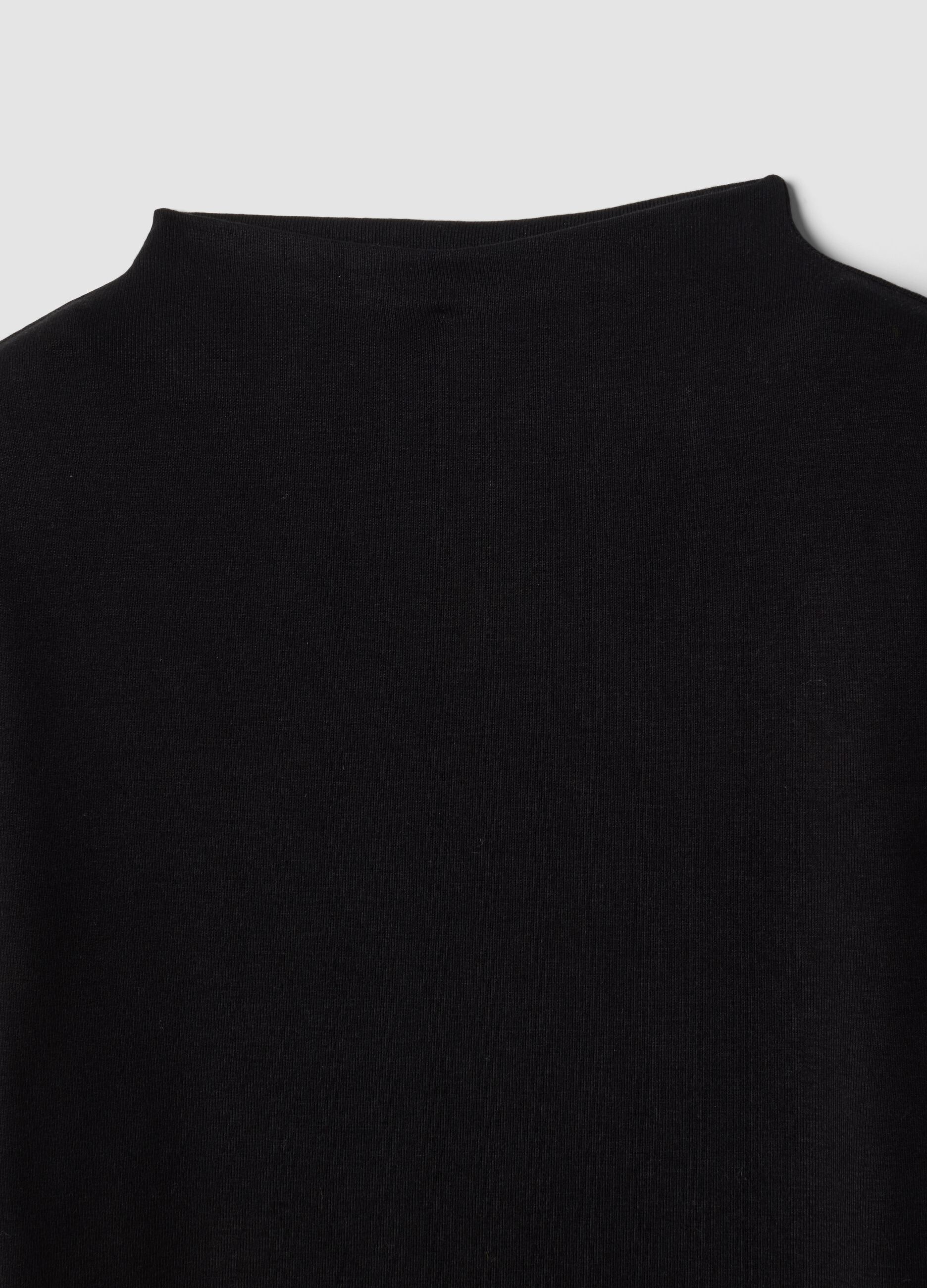 Black stretch viscose crew-neck T-shirt