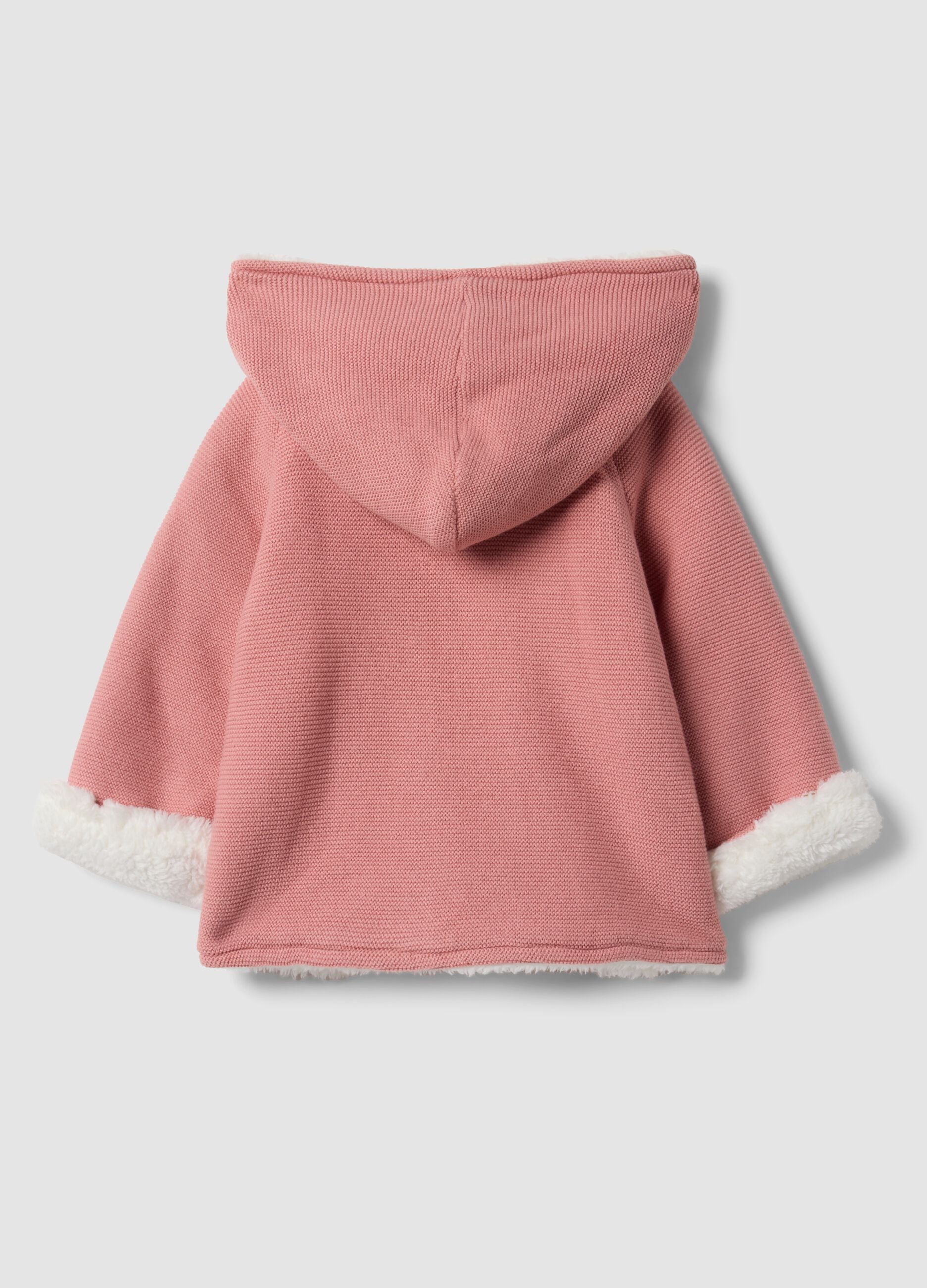 Pink hooded jacket in pure organic cotton for baby girl