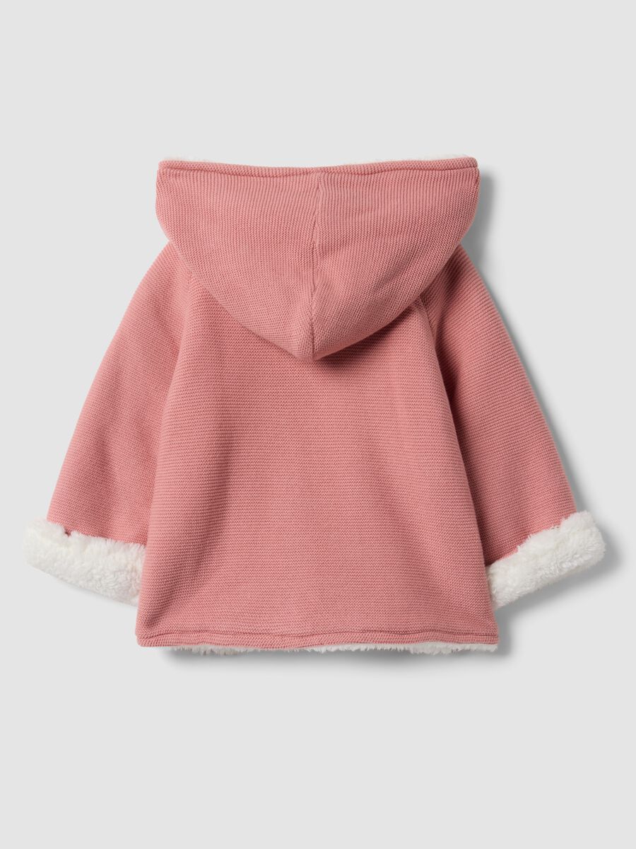 Pink hooded jacket in pure organic cotton for baby girl_1