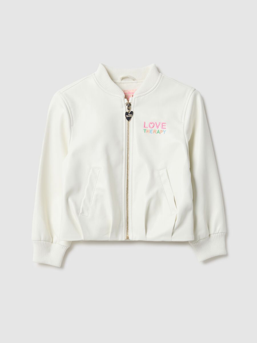 Girls' white regular fit jacket with embroidery_0