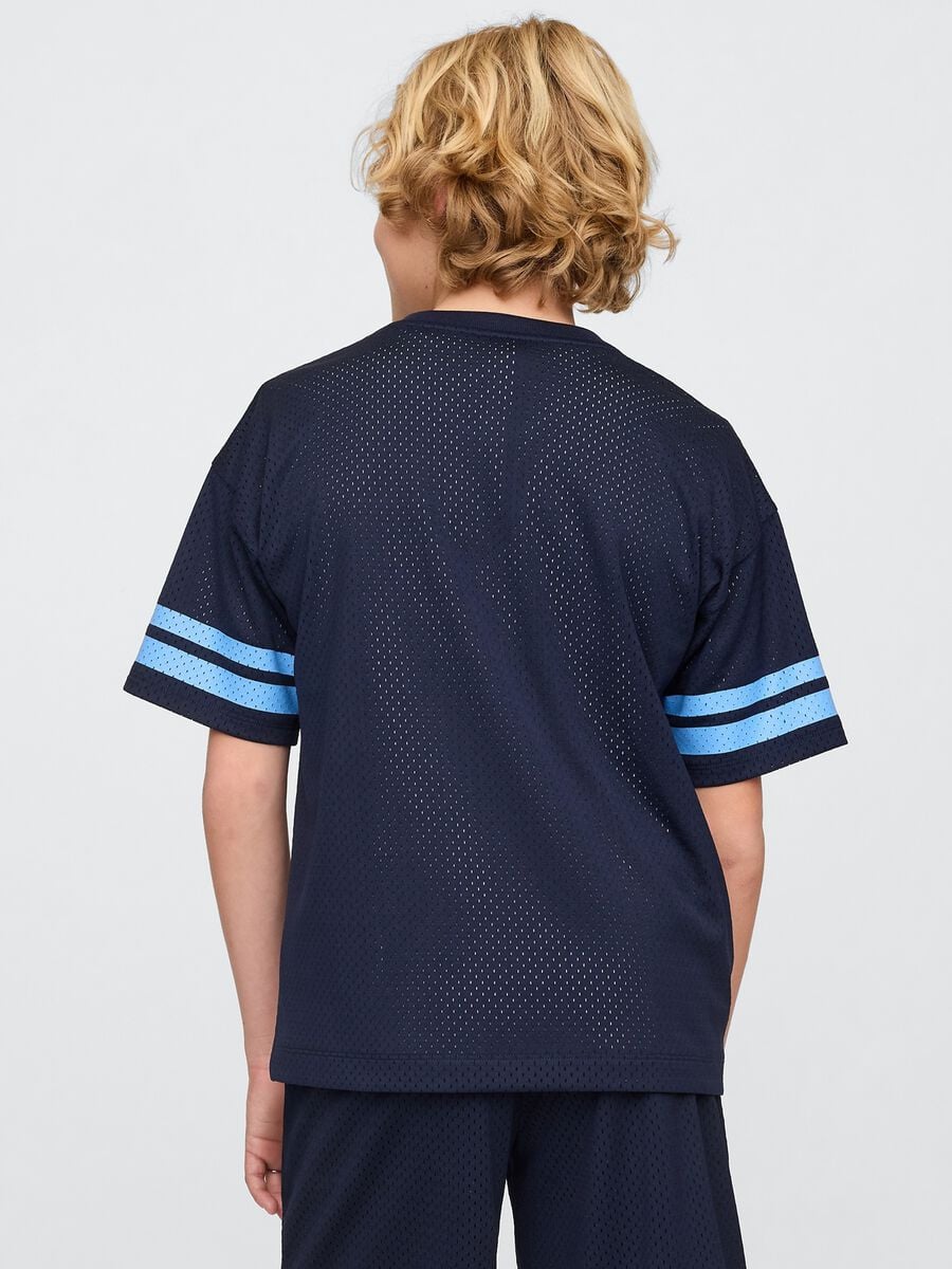 Blue sports jersey with logo and light blue accents_2