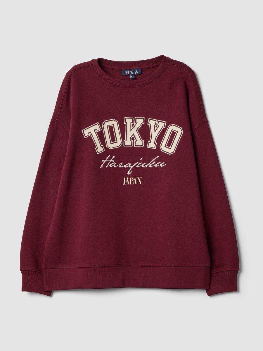 Felpa rossa in misto cotone con scritta Tokyo_0