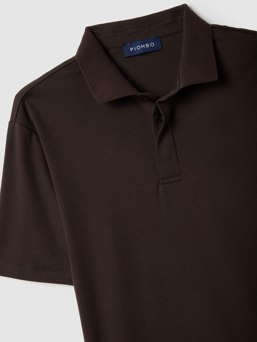 Brown mercerised pure cotton polo shirt, regular fit_5