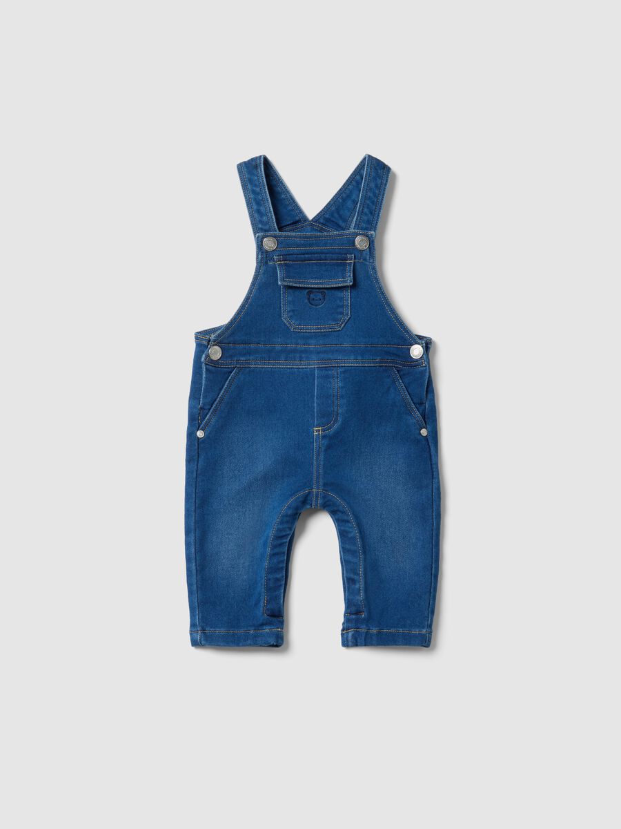 Blue Denim Regular Fit Romper with Embroidery for Babies_0