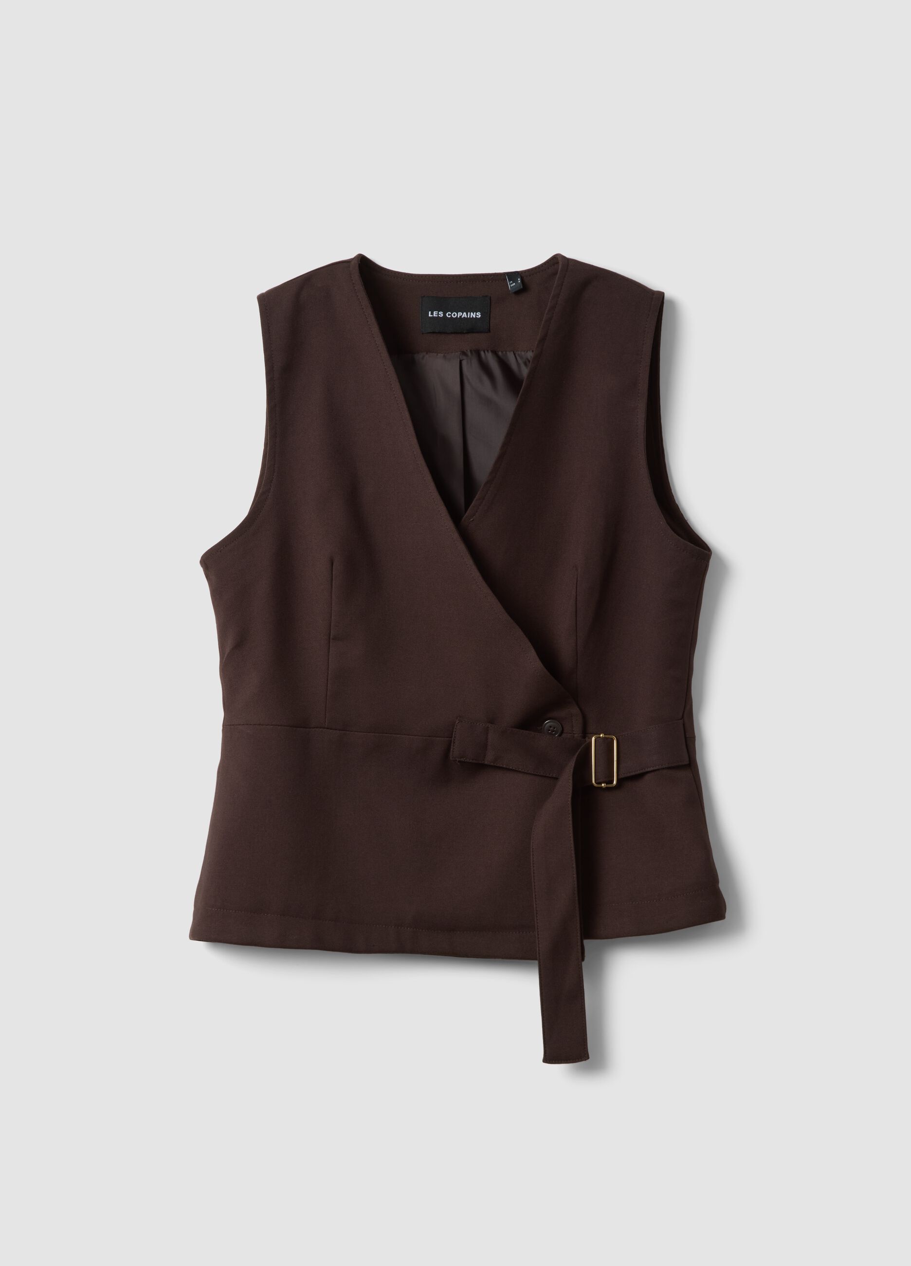 Brown stretch viscose waistcoat with belt