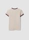 Beige fitted stretch cotton T-shirt with contrast trims_6