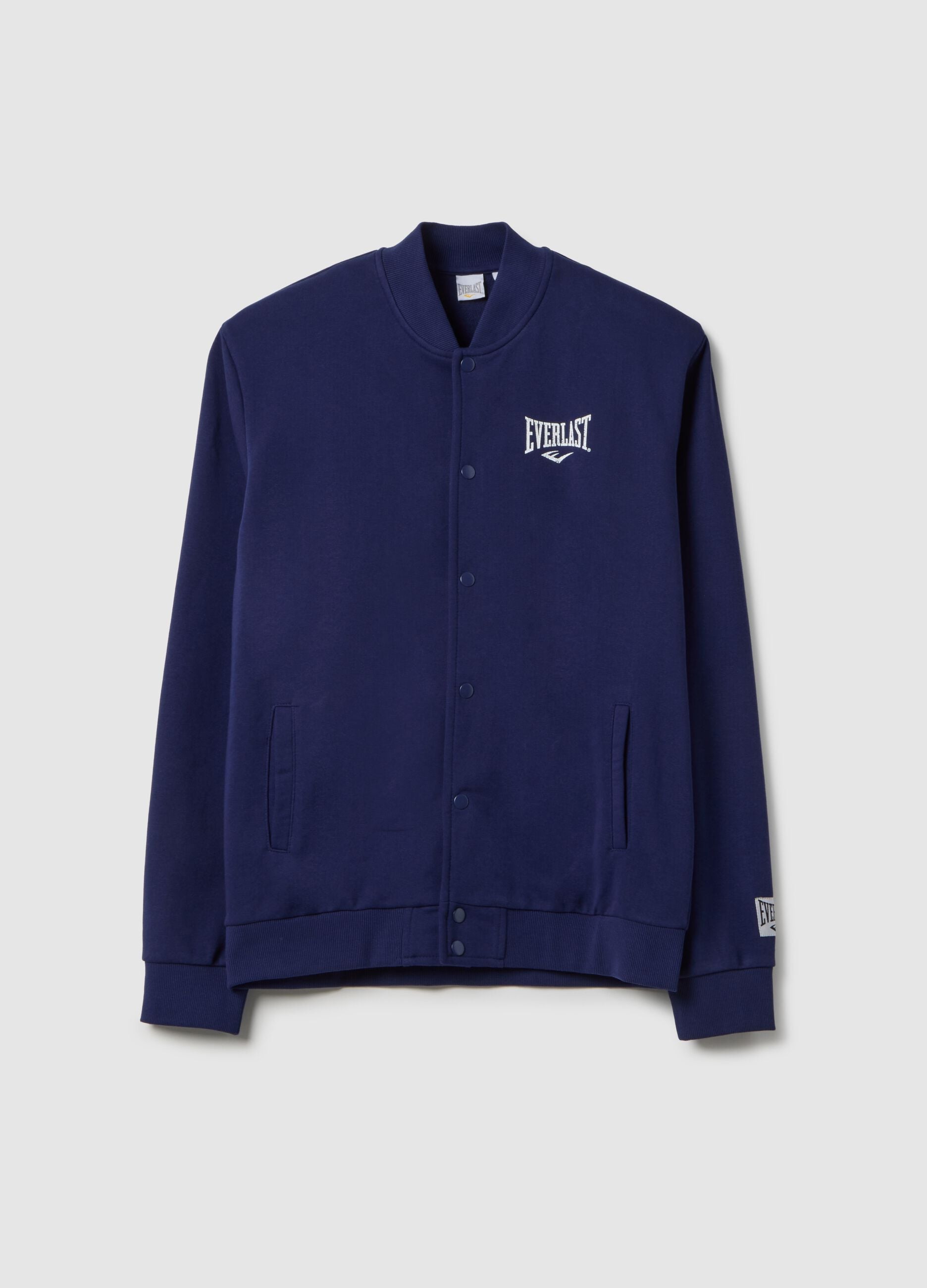Blue cotton blend jacket regular fit with buttons and Everlast logo
