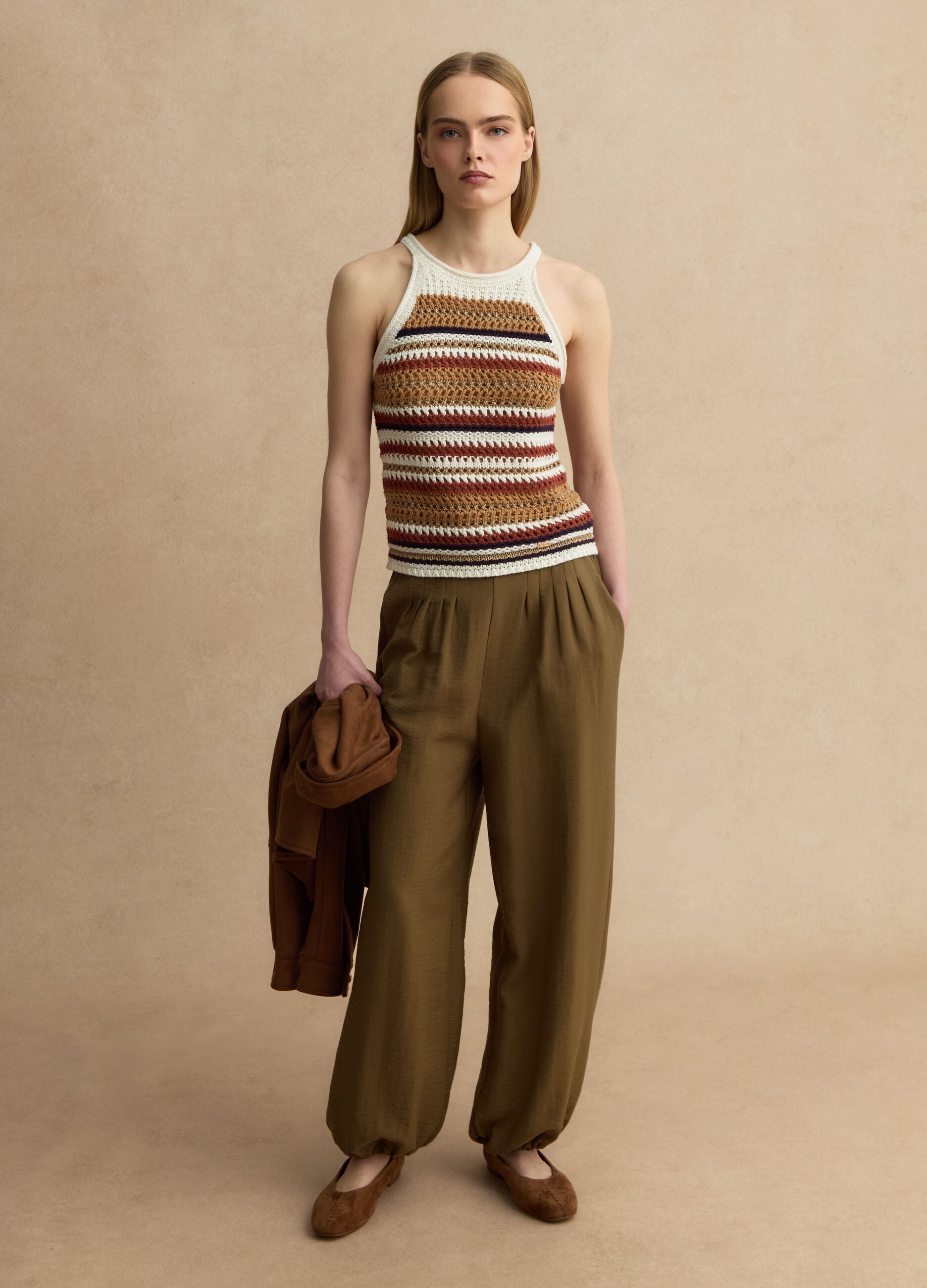 Green viscose blend trousers