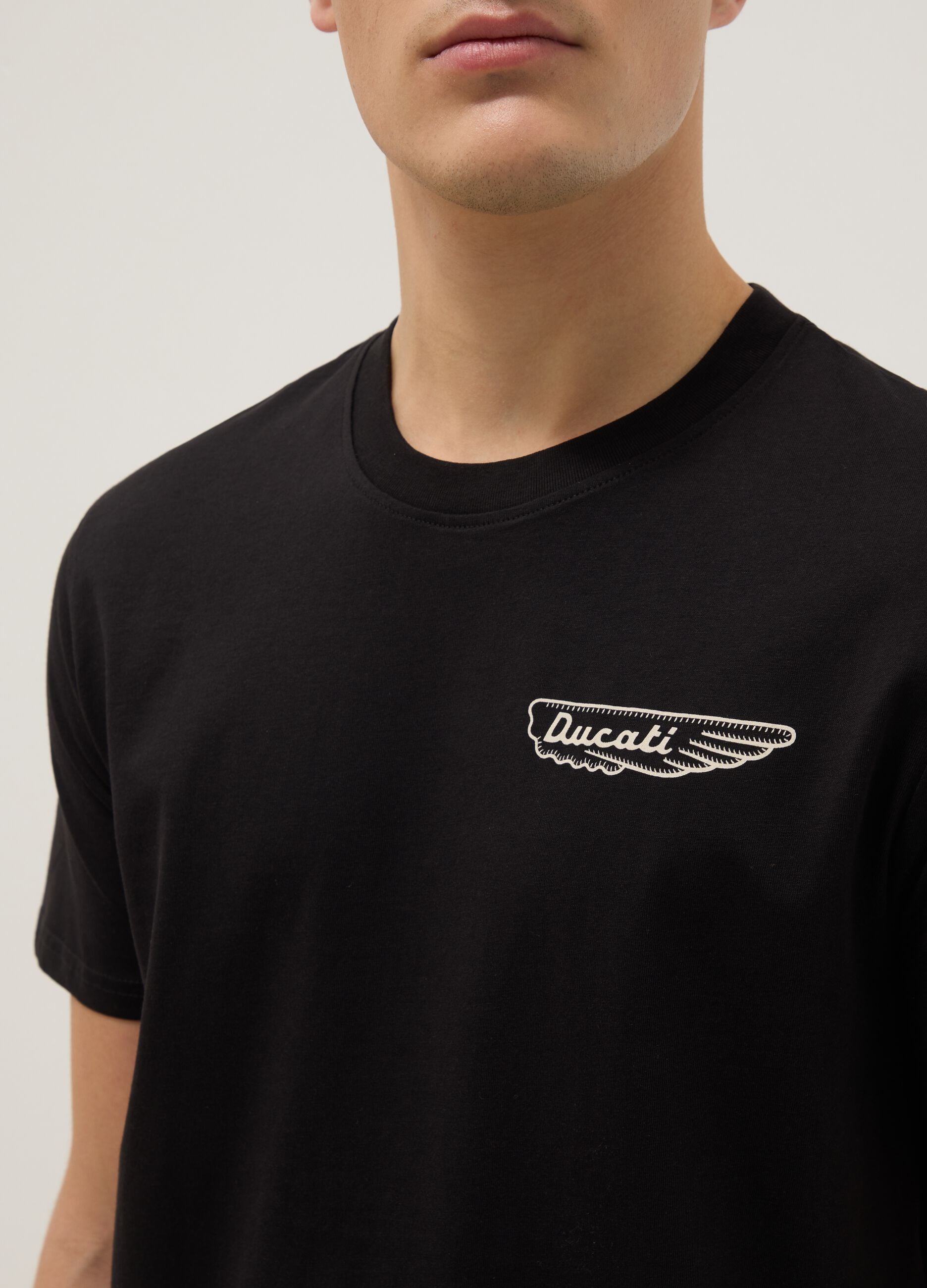 Black pure cotton regular fit t-shirt with Ducati print
