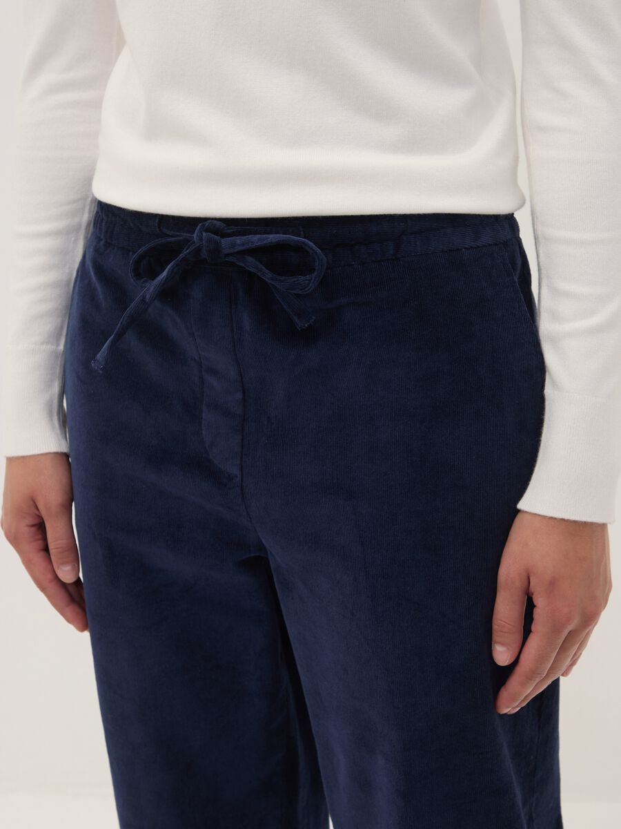Blue ribbed stretch-cotton trousers with elasticated waistband_2