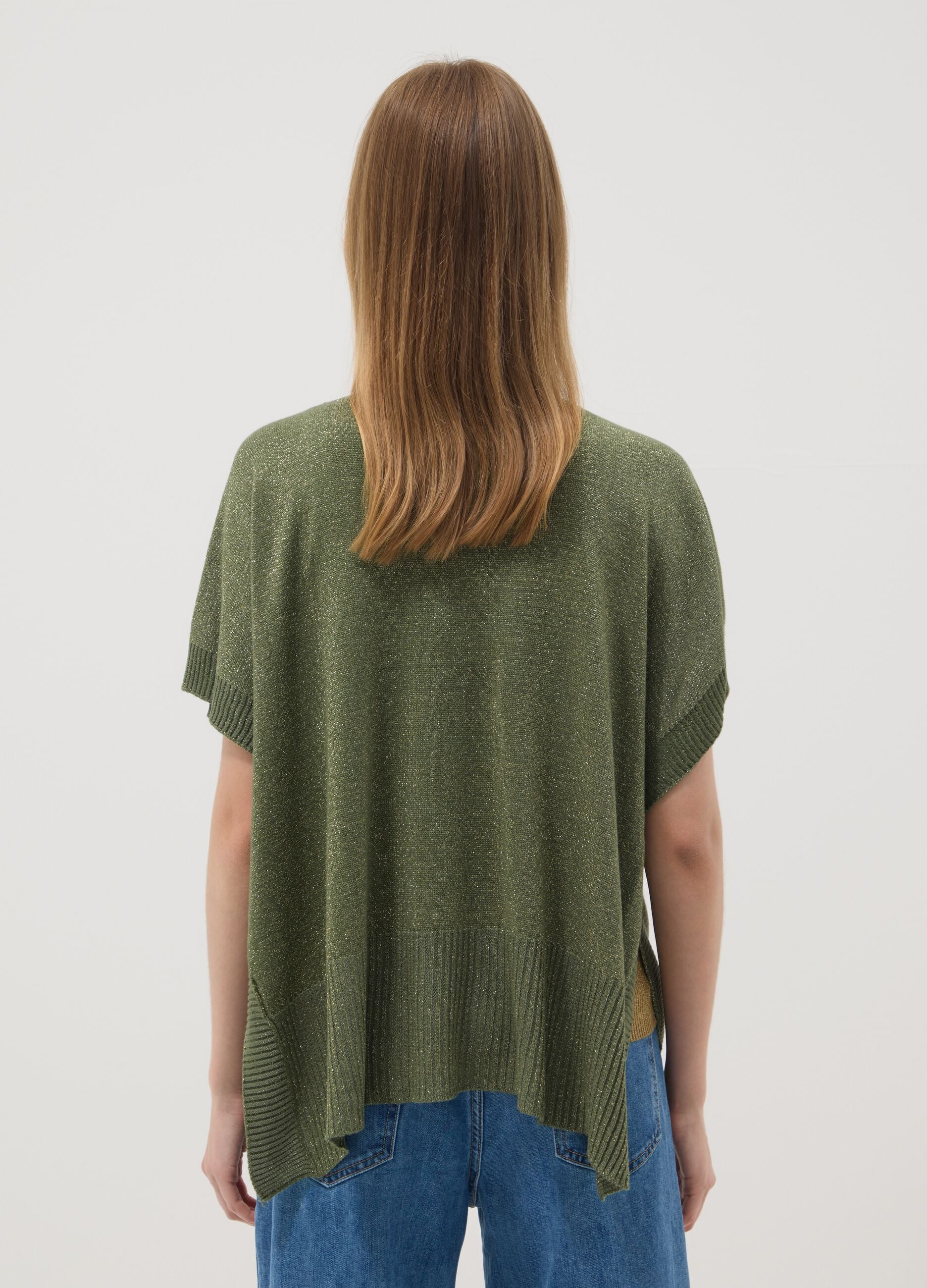Green modal-blend V-neck top