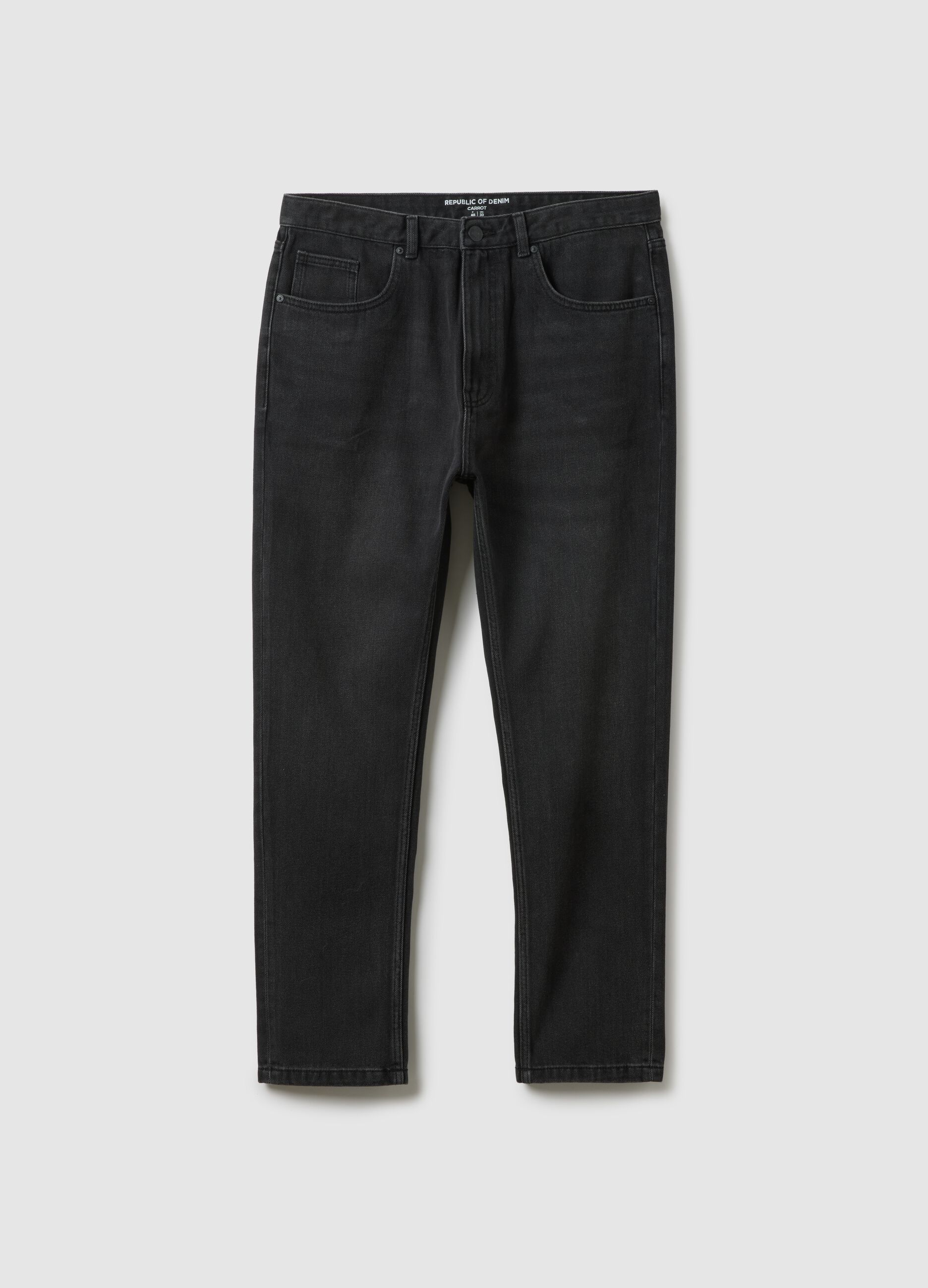 Black denim cotton blend carrot fit jeans
