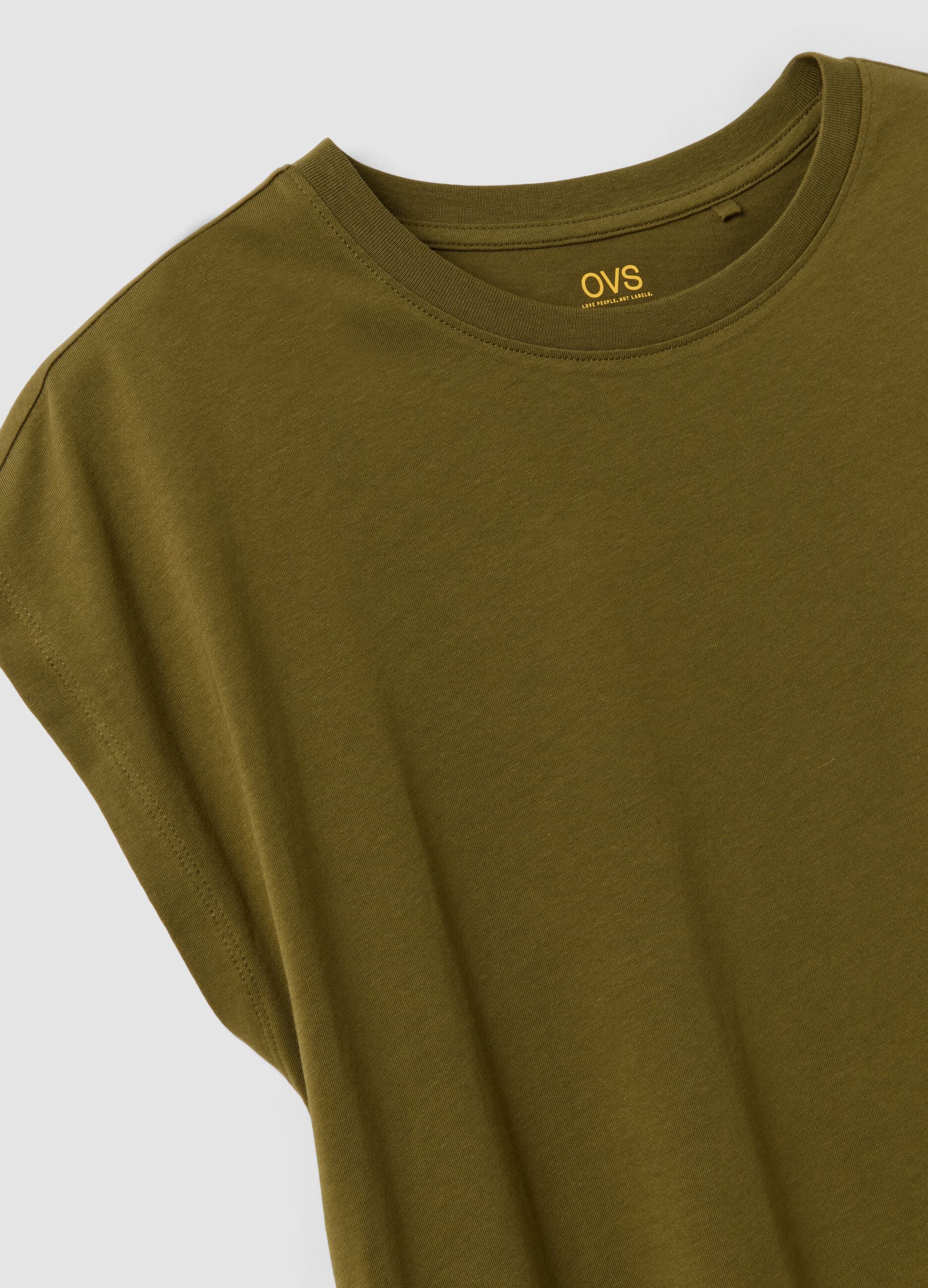 Green pure cotton regular-fit short-sleeve T-shirt