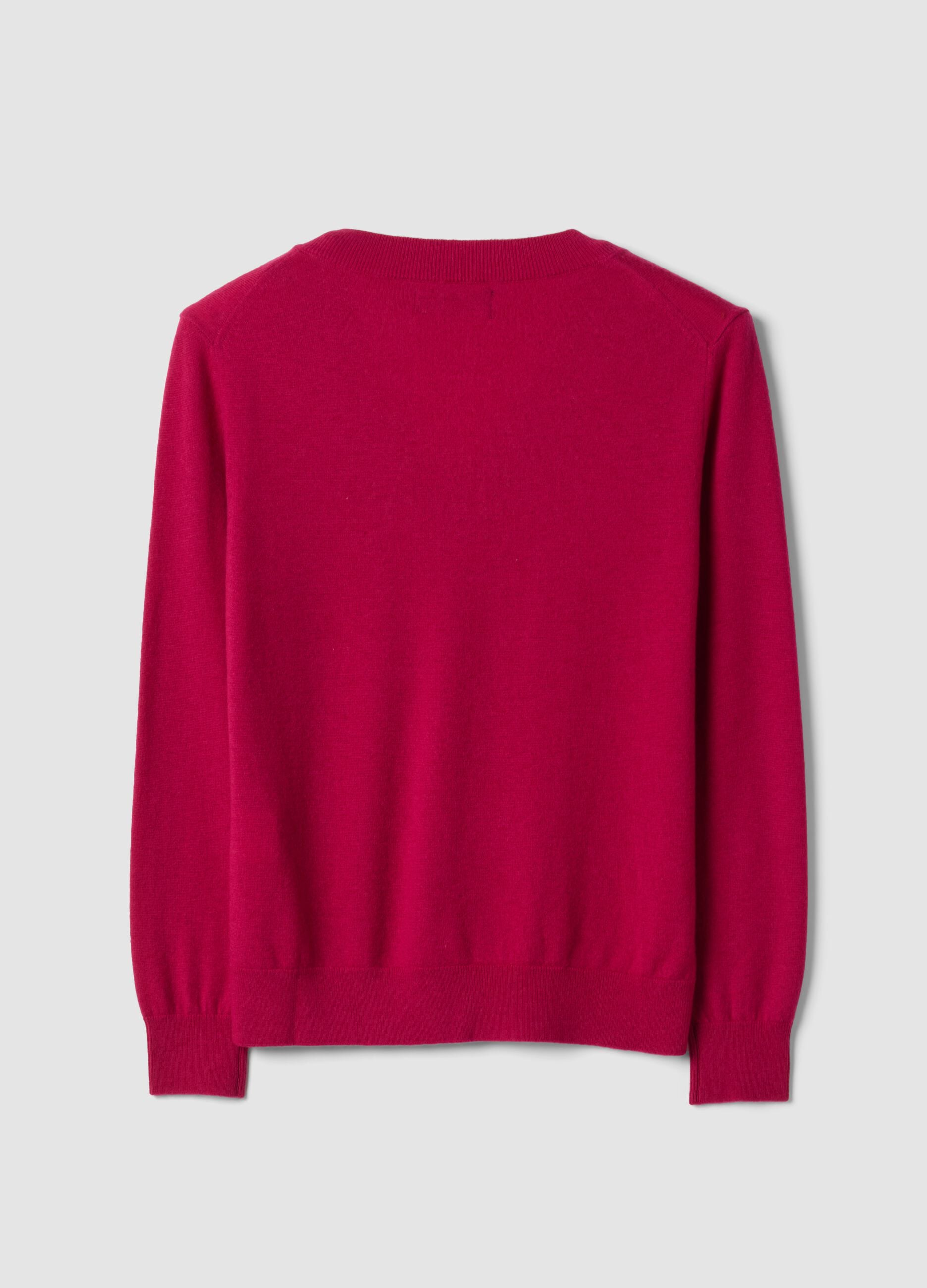 Red pure wool jumper with deep V-neck