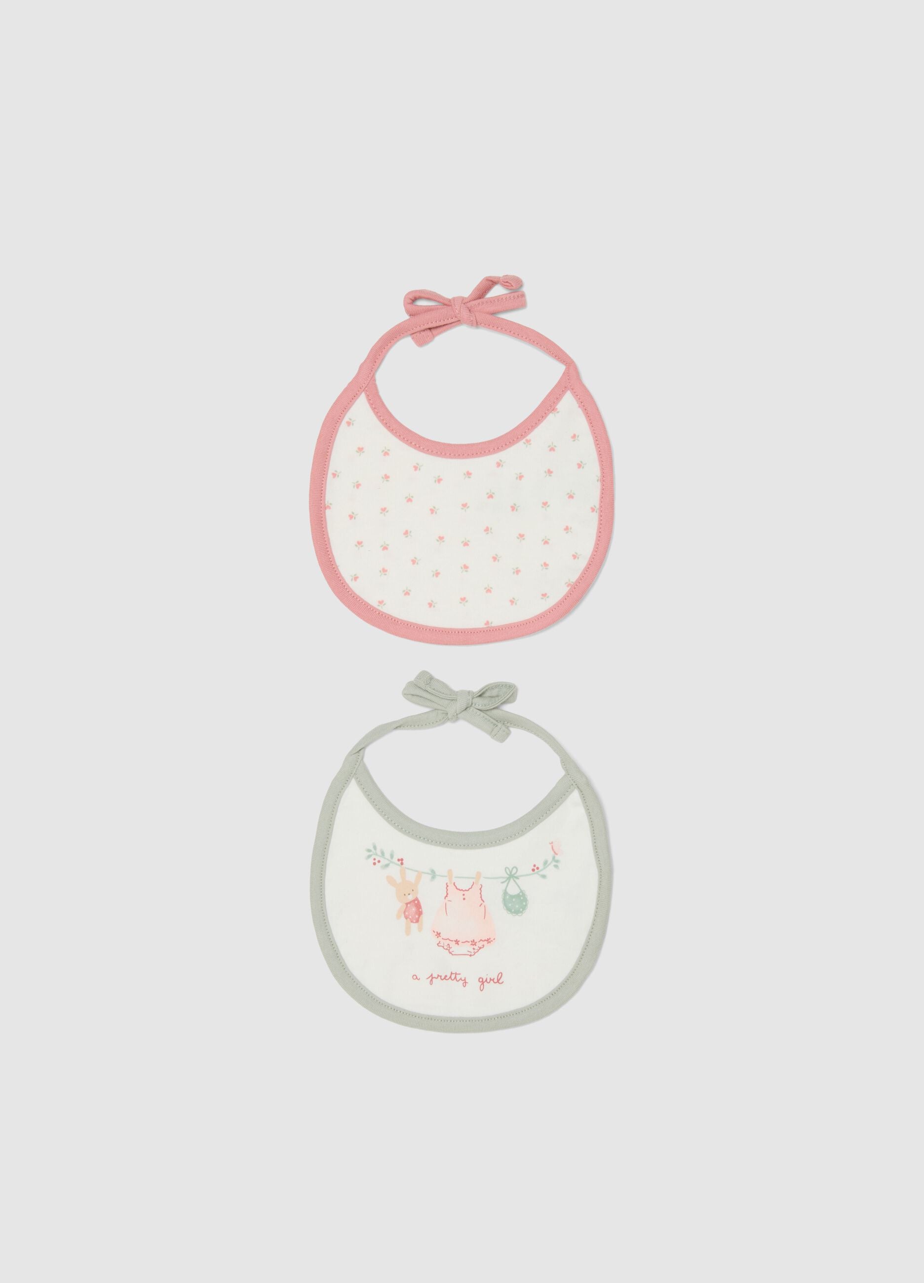 Pack of two newborn bibs in multicolour pure cotton with embroidery