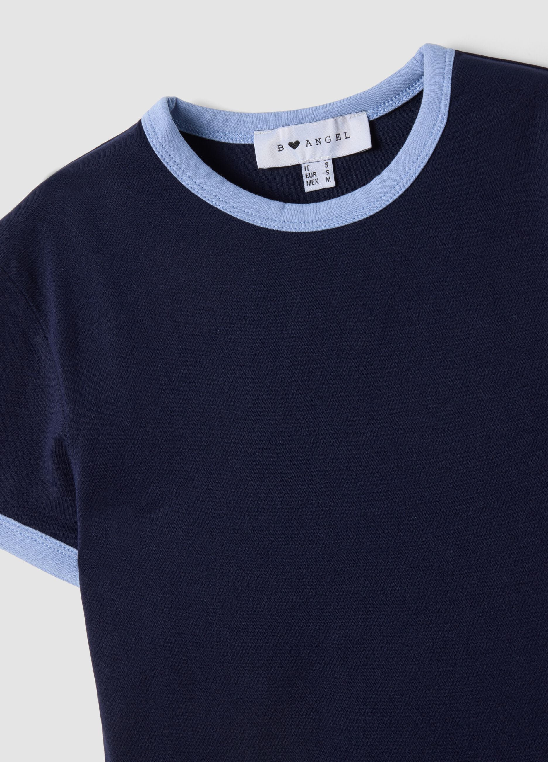 Blue stretch-cotton fitted T-shirt with contrast trims