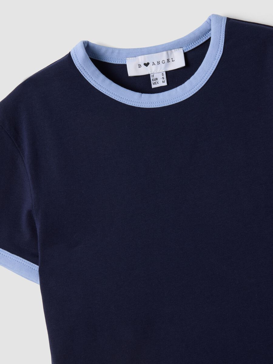 Blue stretch-cotton fitted T-shirt with contrast trims_2