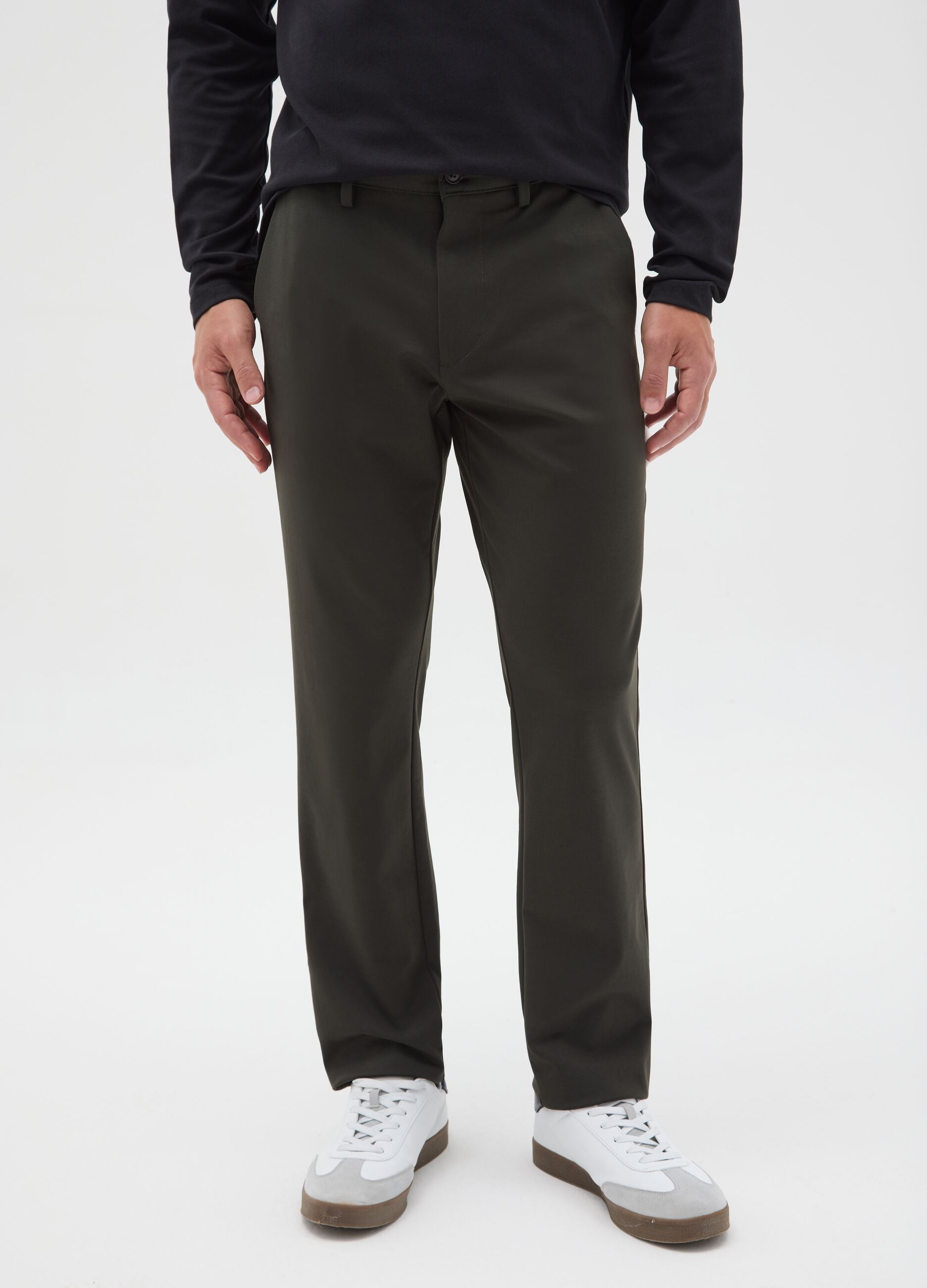 Green cotton blend regular fit chino trousers