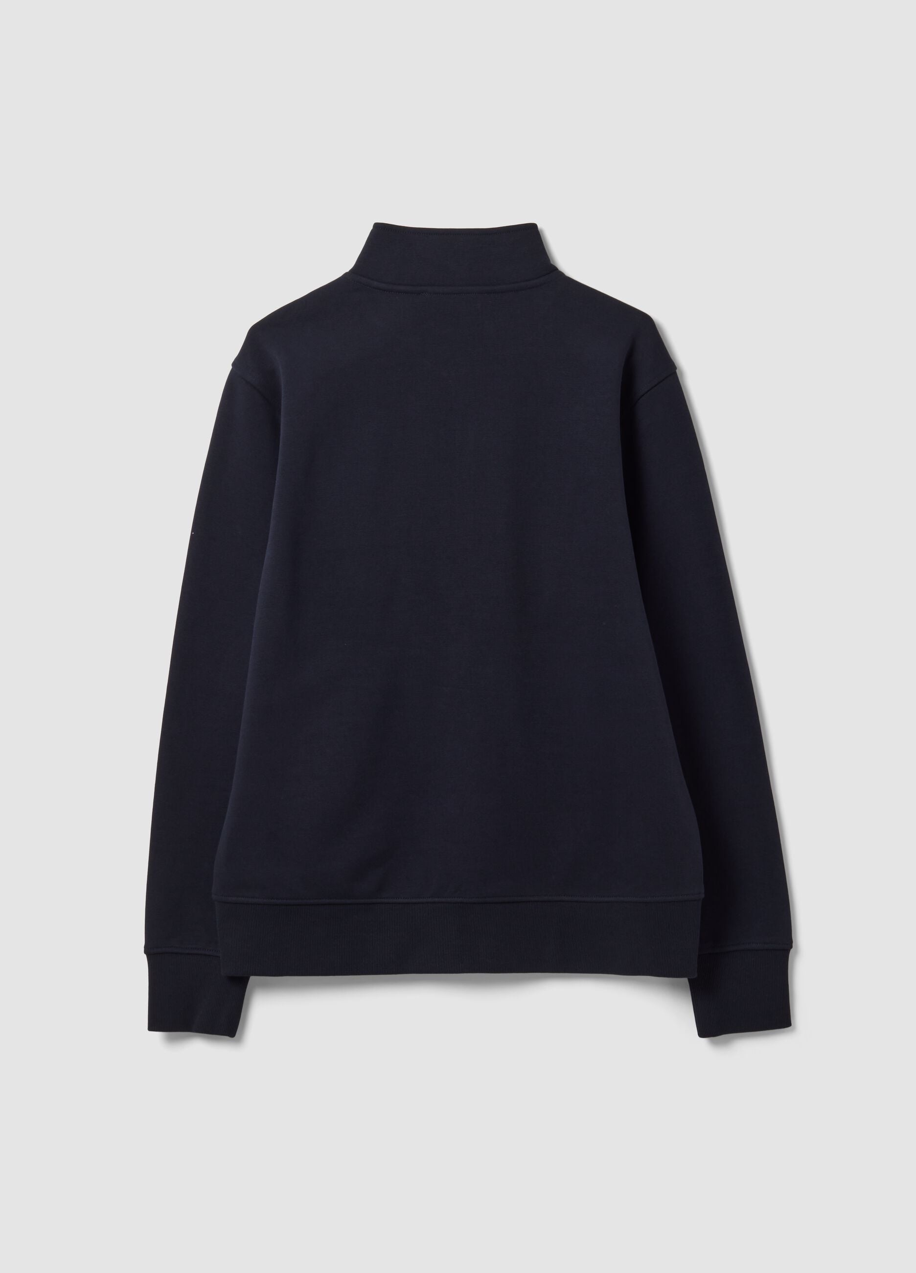 Felpa blu in misto cotone con girocollo e zip regular fit