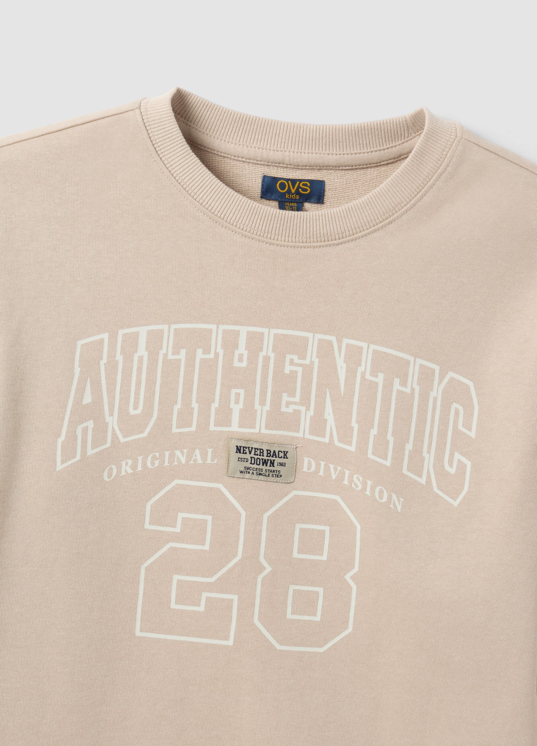 Beige pure organic cotton crew-neck sweatshirt with print for boys
